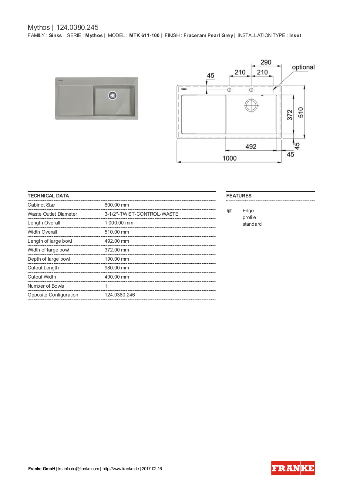 Franke 124.0380.245 Service Manual