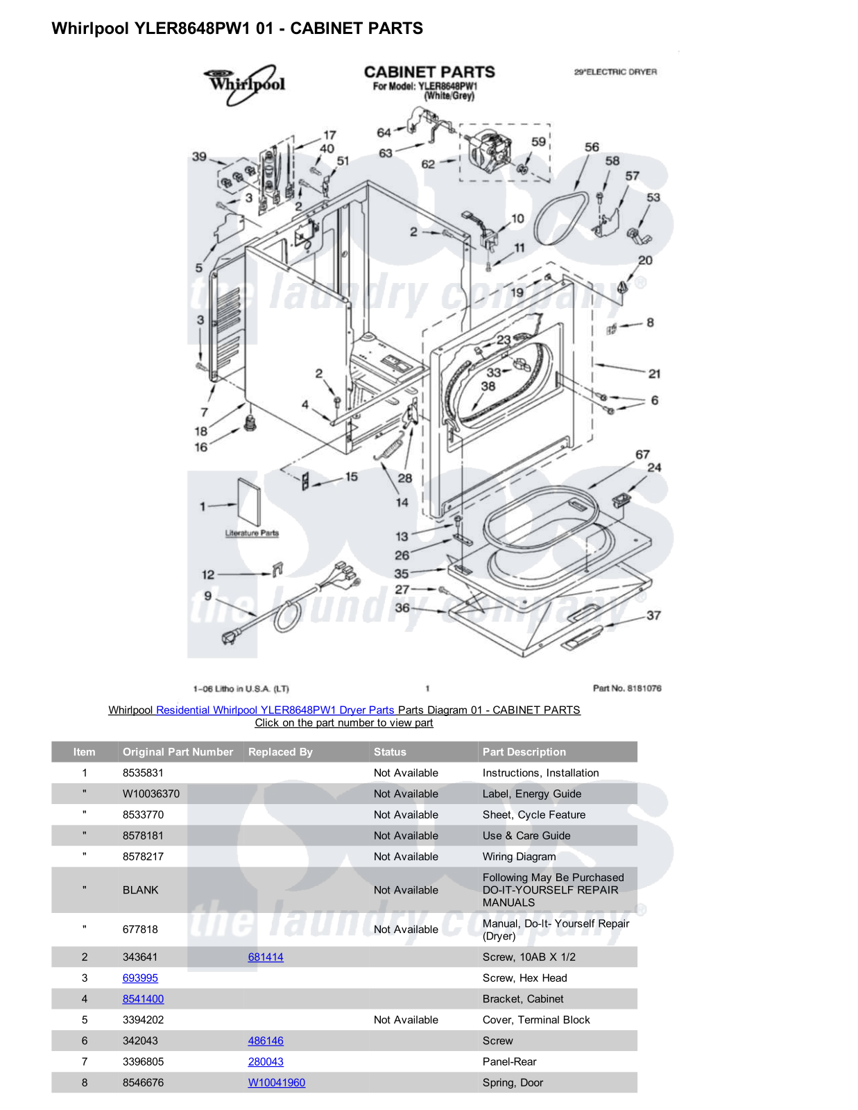 Whirlpool YLER8648PW1 Parts Diagram