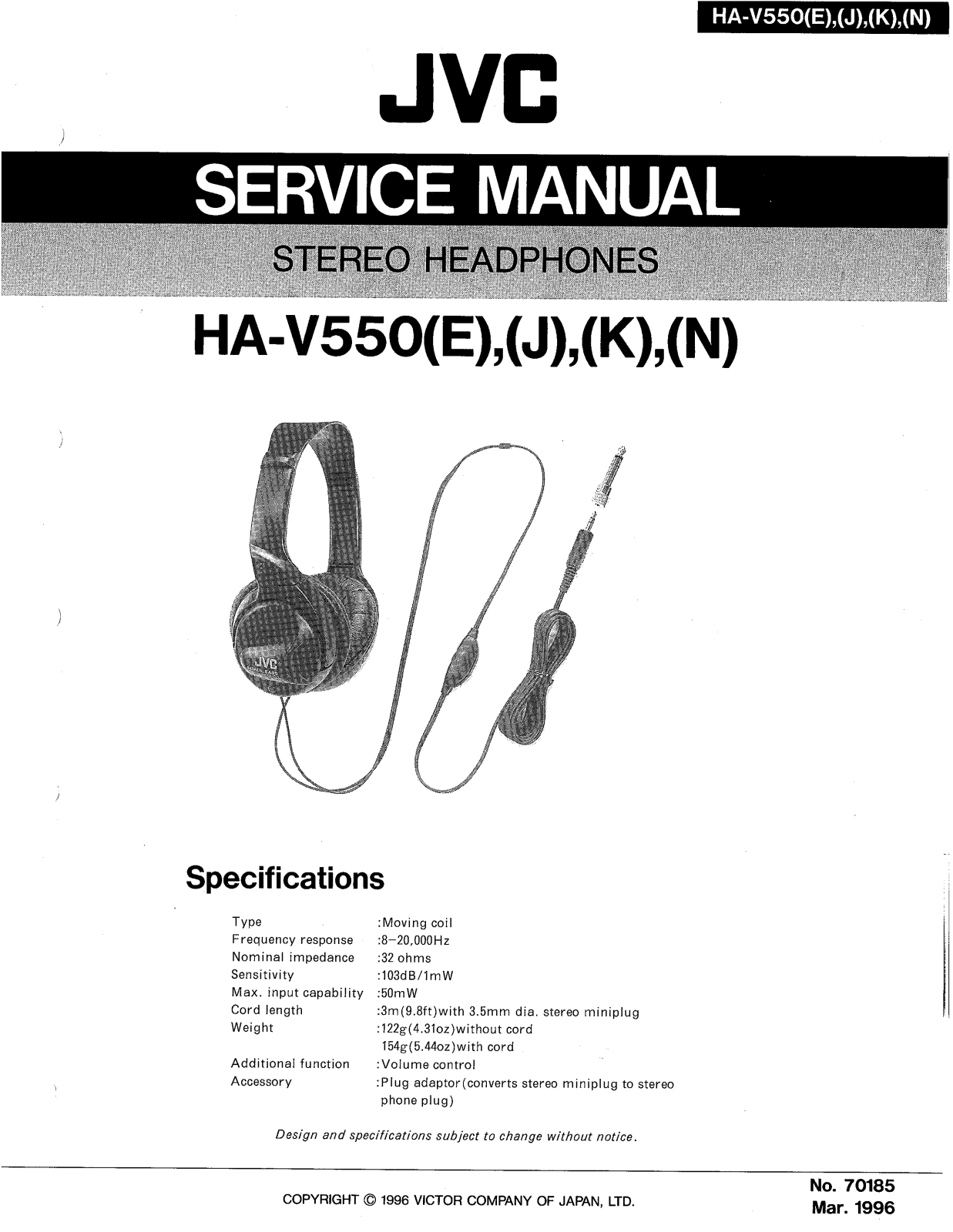 JVC HA-V550(E), HA-V550(J), HA-V550(K), HA-V550(N) Service Manual