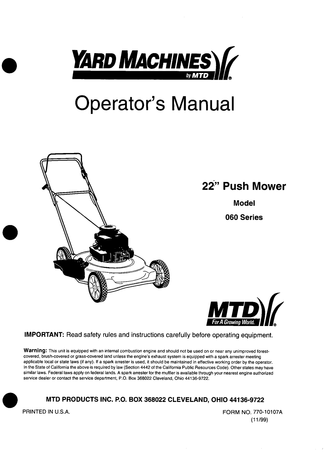 Yard Machines 060 User Manual