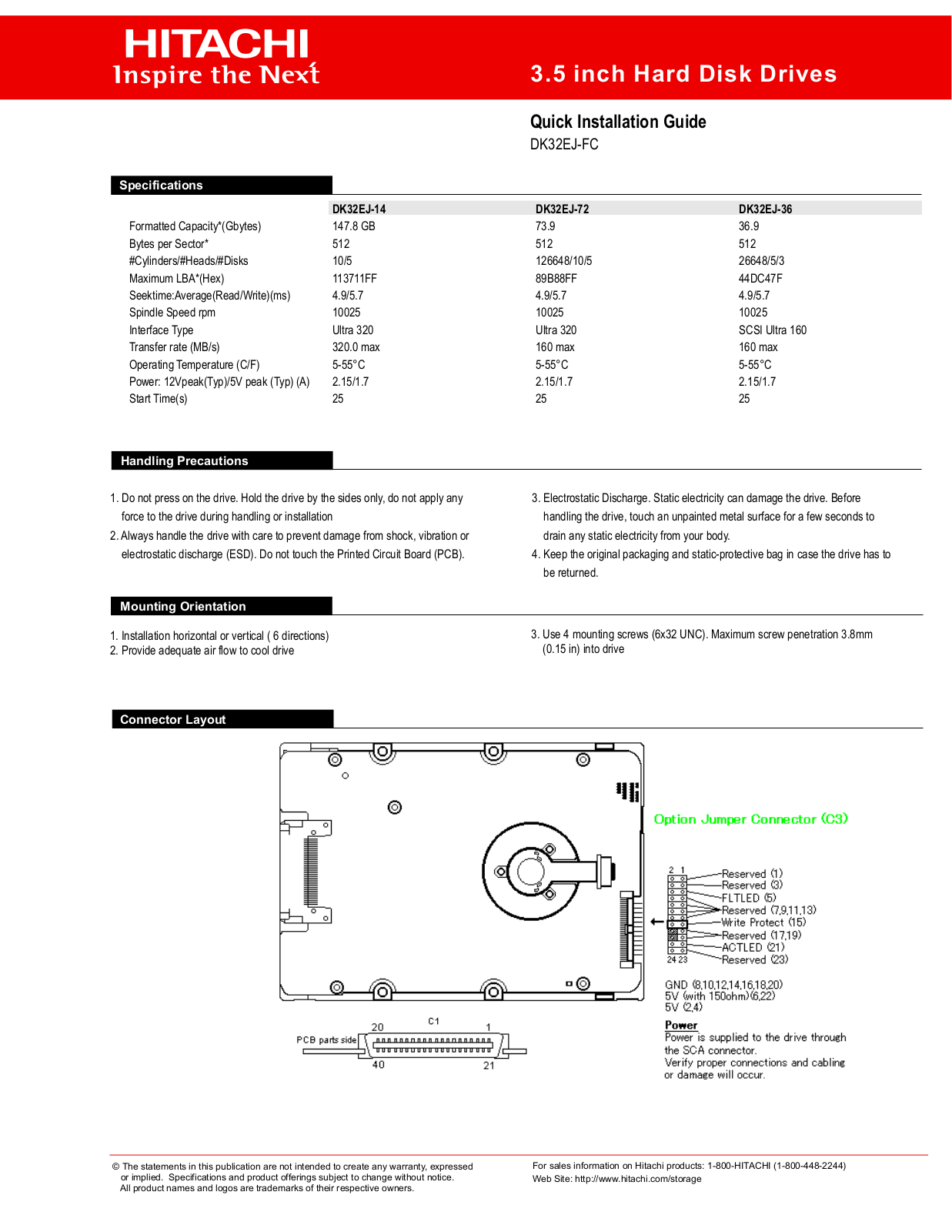 Hitachi DK32EJ-14, DK32EJ-72, DK32EJ-36 Quick Installation Guide