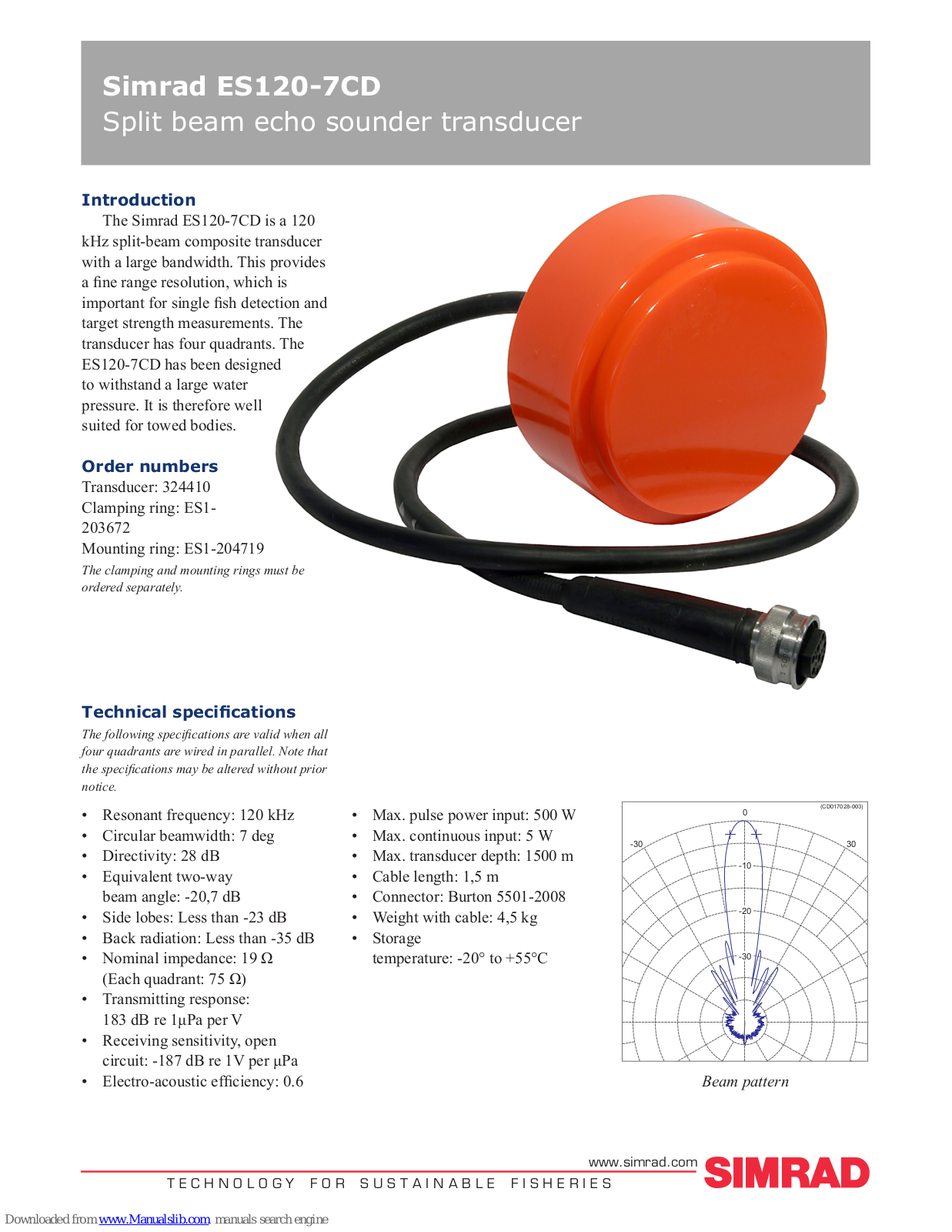 Simrad ES120-7CD - DATASHEET REV A Datasheet