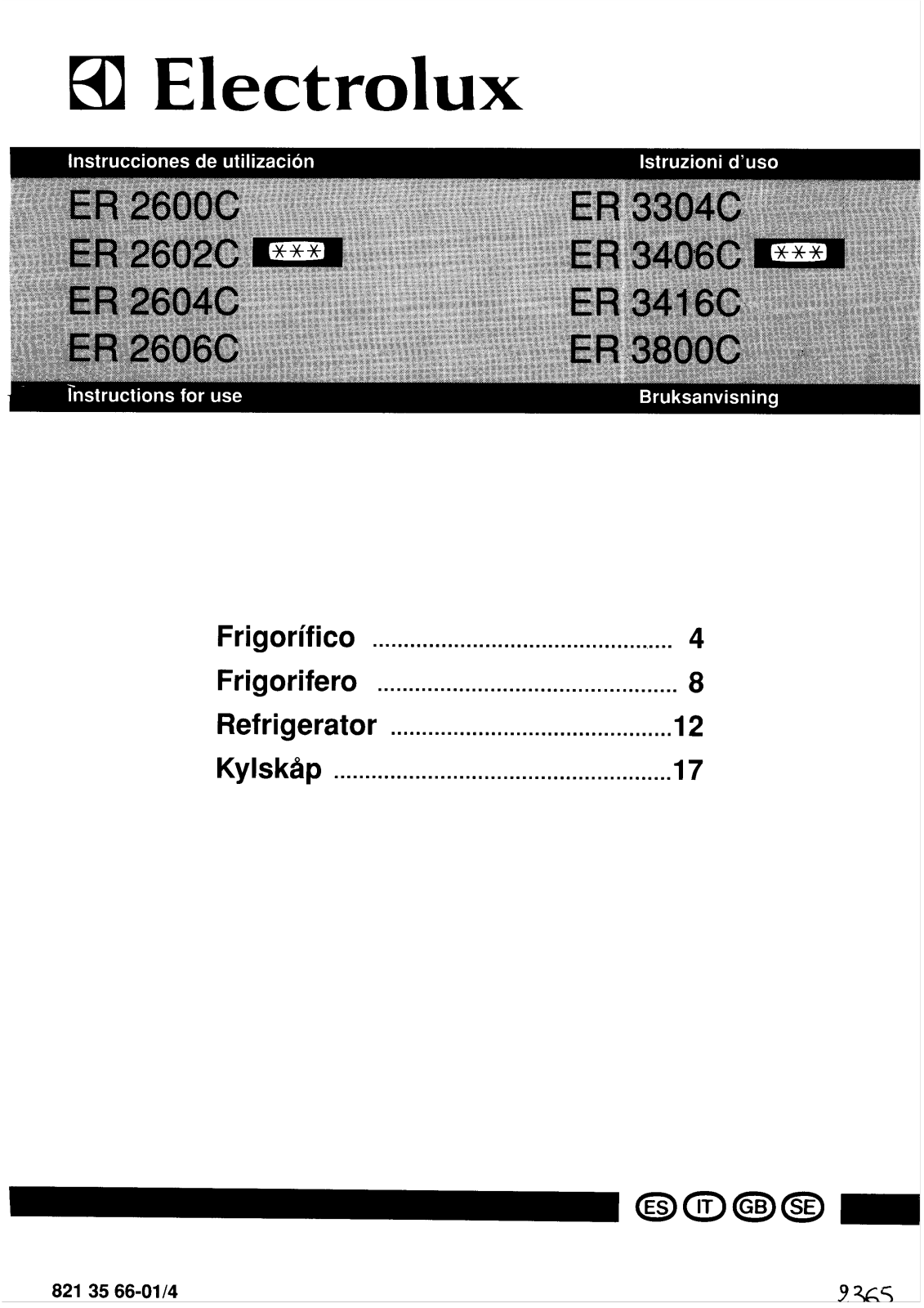 Electrolux ER3806C, ER2606C, ER3306C, ER3416C User Manual