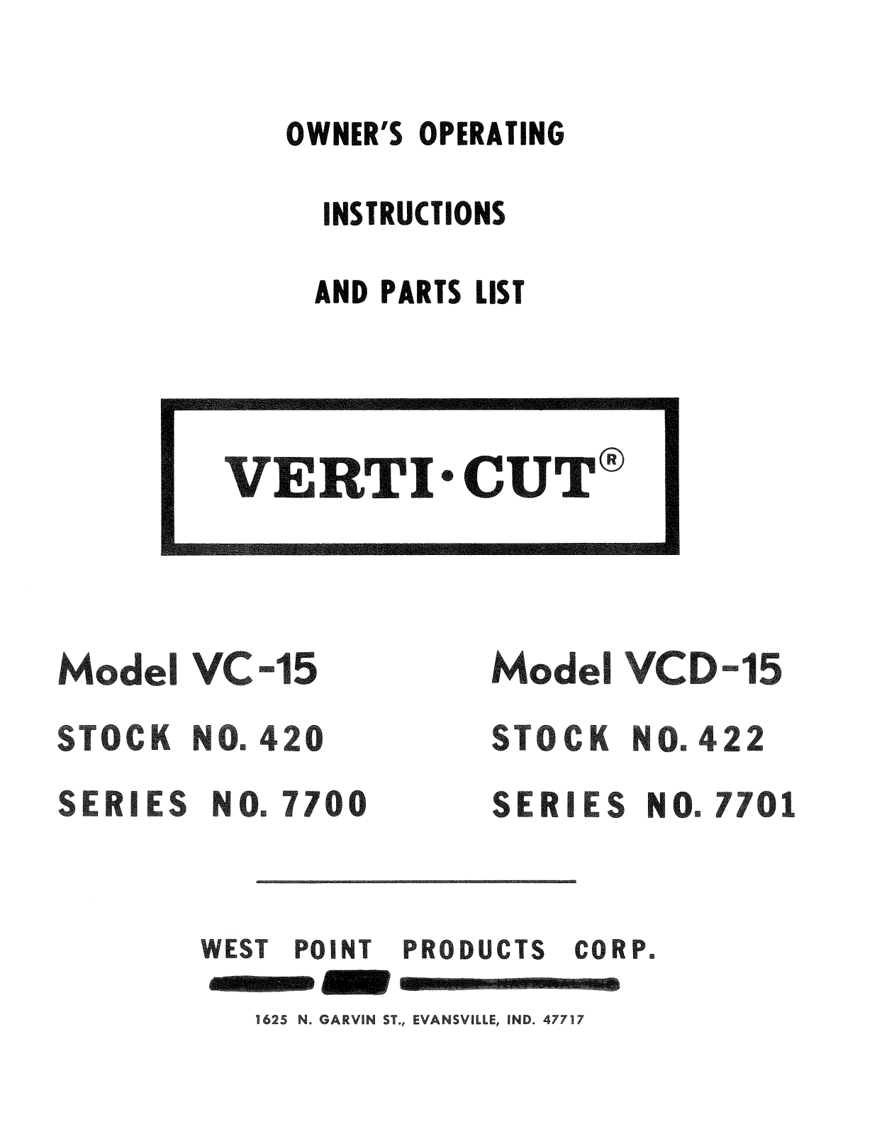 Toro VCD-15, VC-15, 420 Owner’s Manual