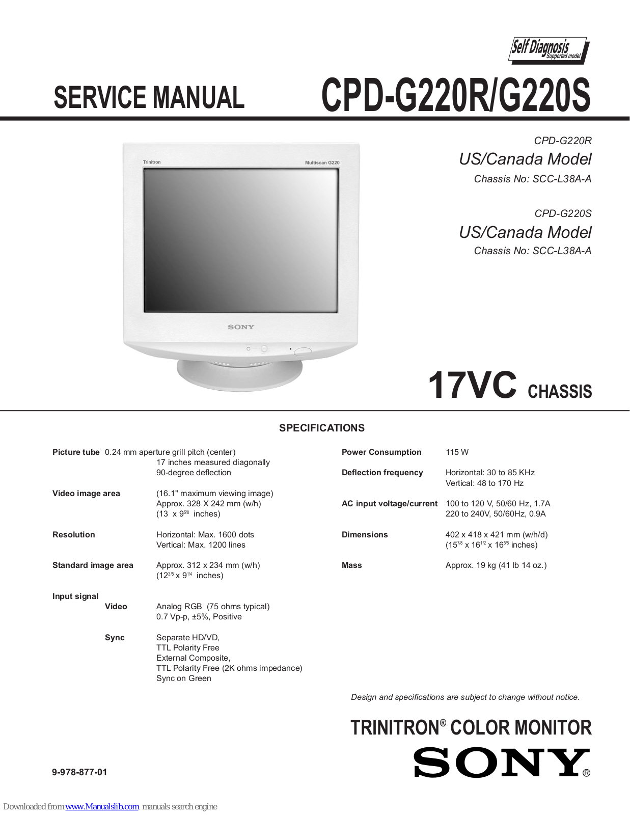 Sony Trinitron CPD-G220R, Trinitron CPD-G220S Service Manual