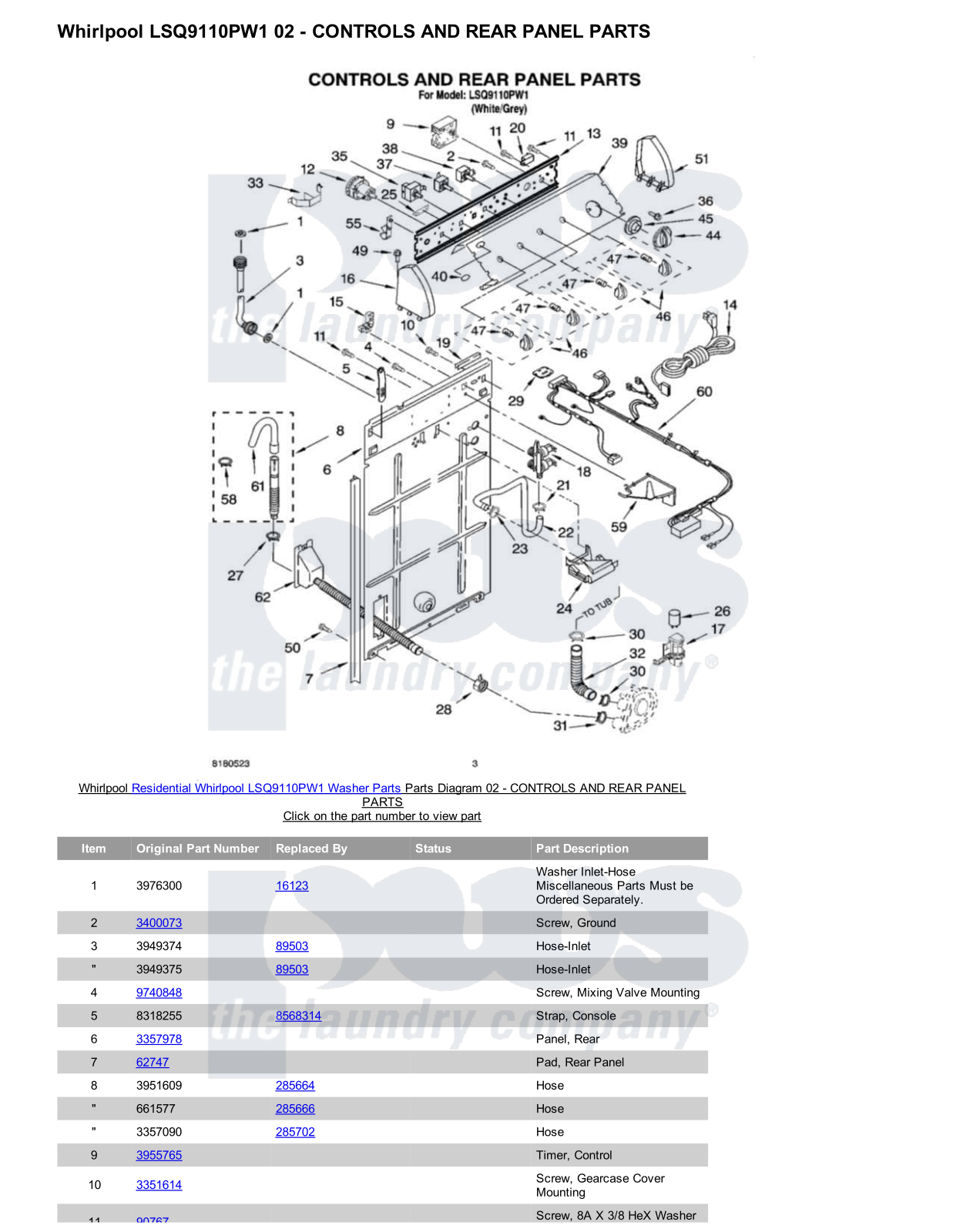 Whirlpool LSQ9110PW1 Parts Diagram