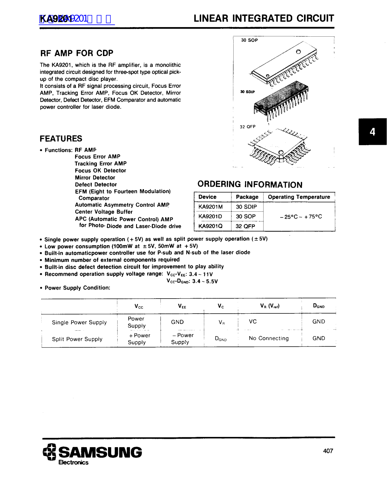 SAMSUNG KA9201 Technical data