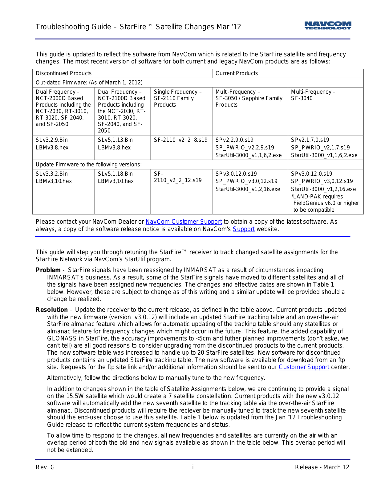 NavCom StarFire Satellite Change User Manual Rev.G