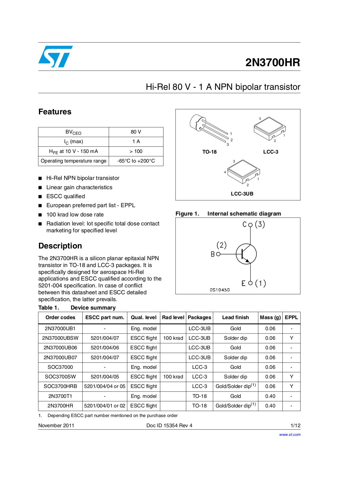 ST 2N3700HR User Manual