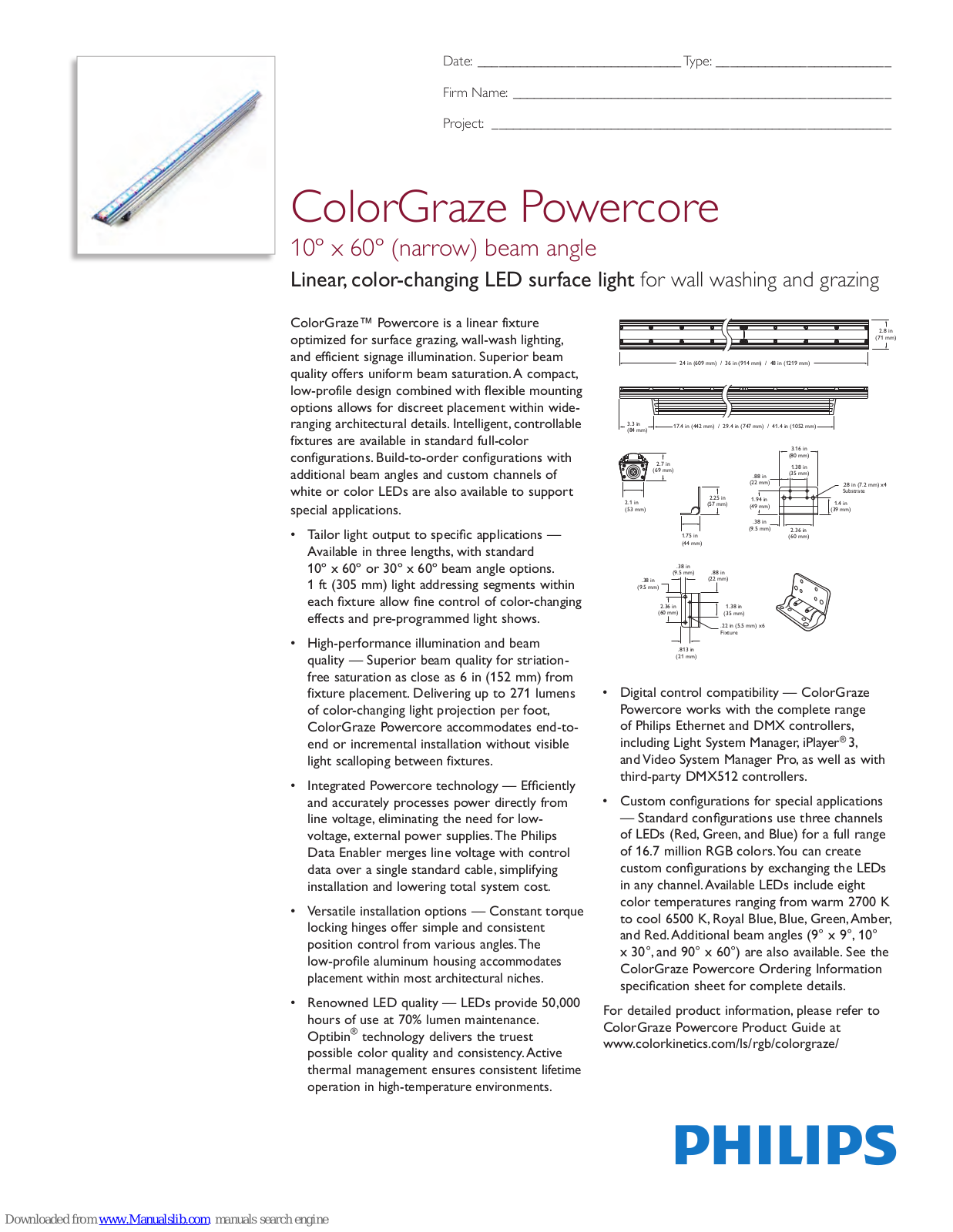 Philips ColorGraze Powercore Specifications