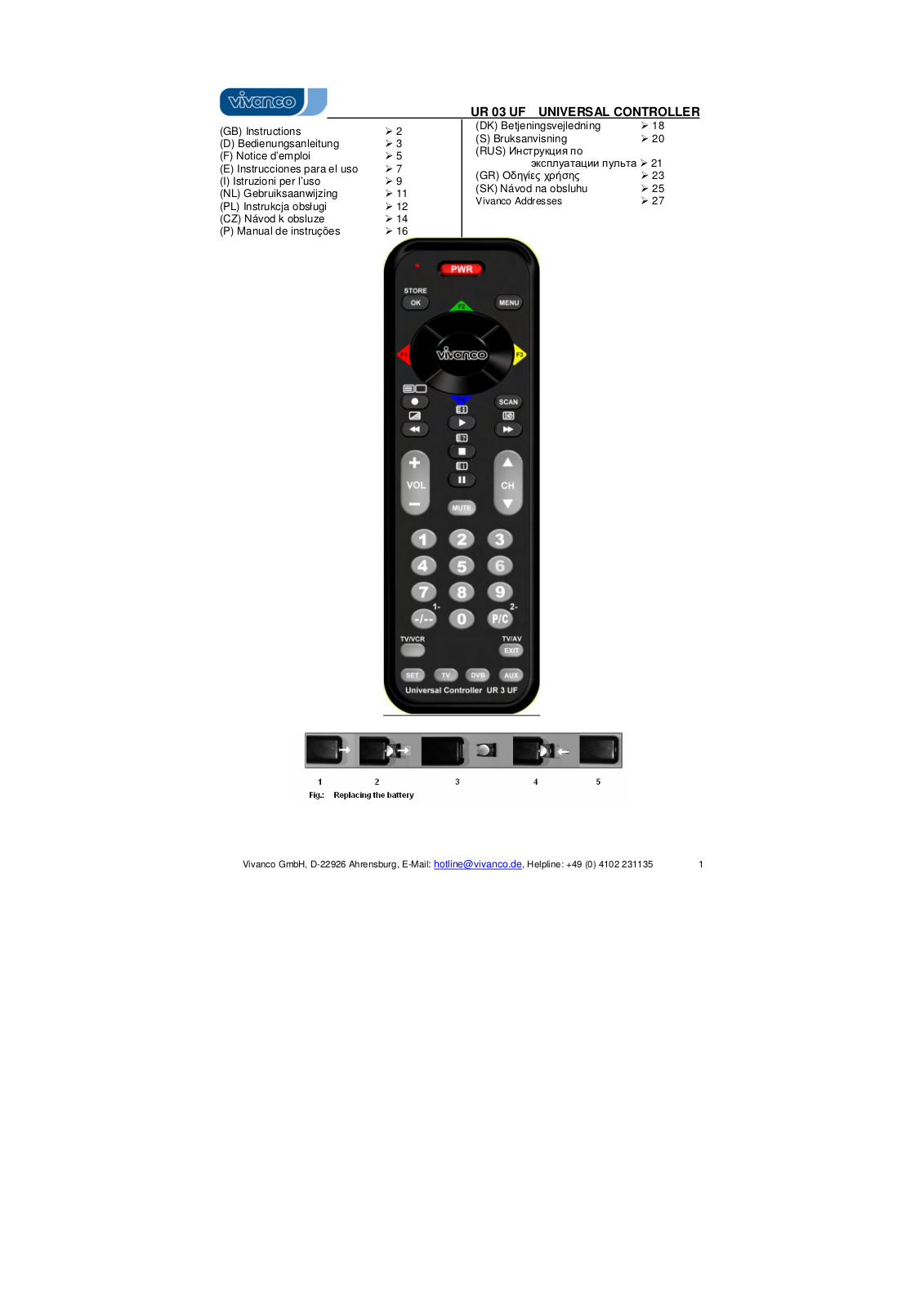 VIVANCO ULTRA FLAT 3 IN 1 UNIVERSAL REMOTE CONTROL User Manual