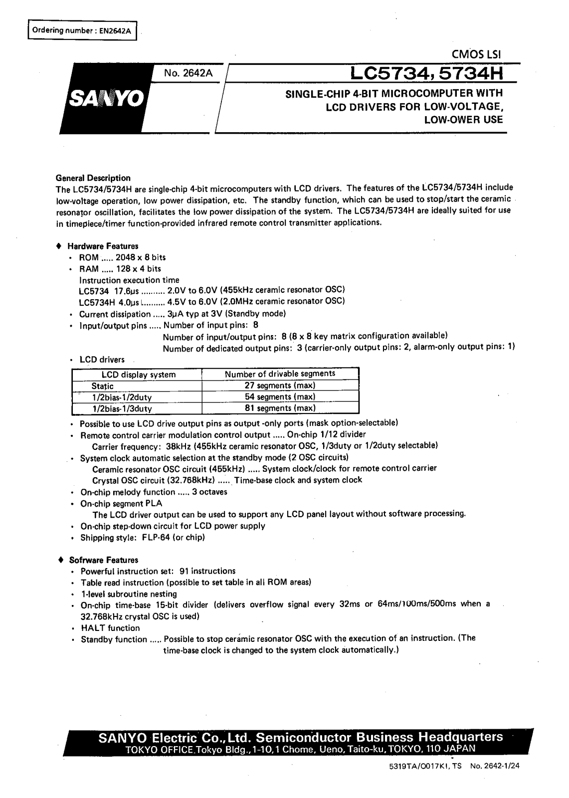 SANYO LC5734, LC5734H Datasheet