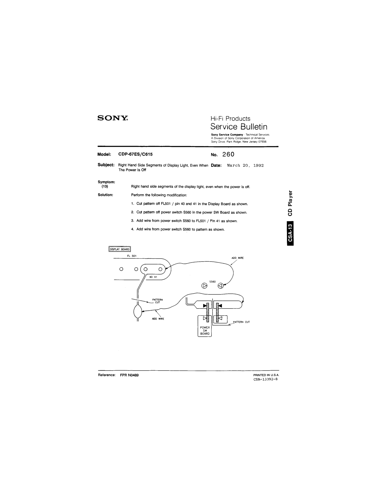 Sony CDP-67ES, CDP-C615 Service Manual