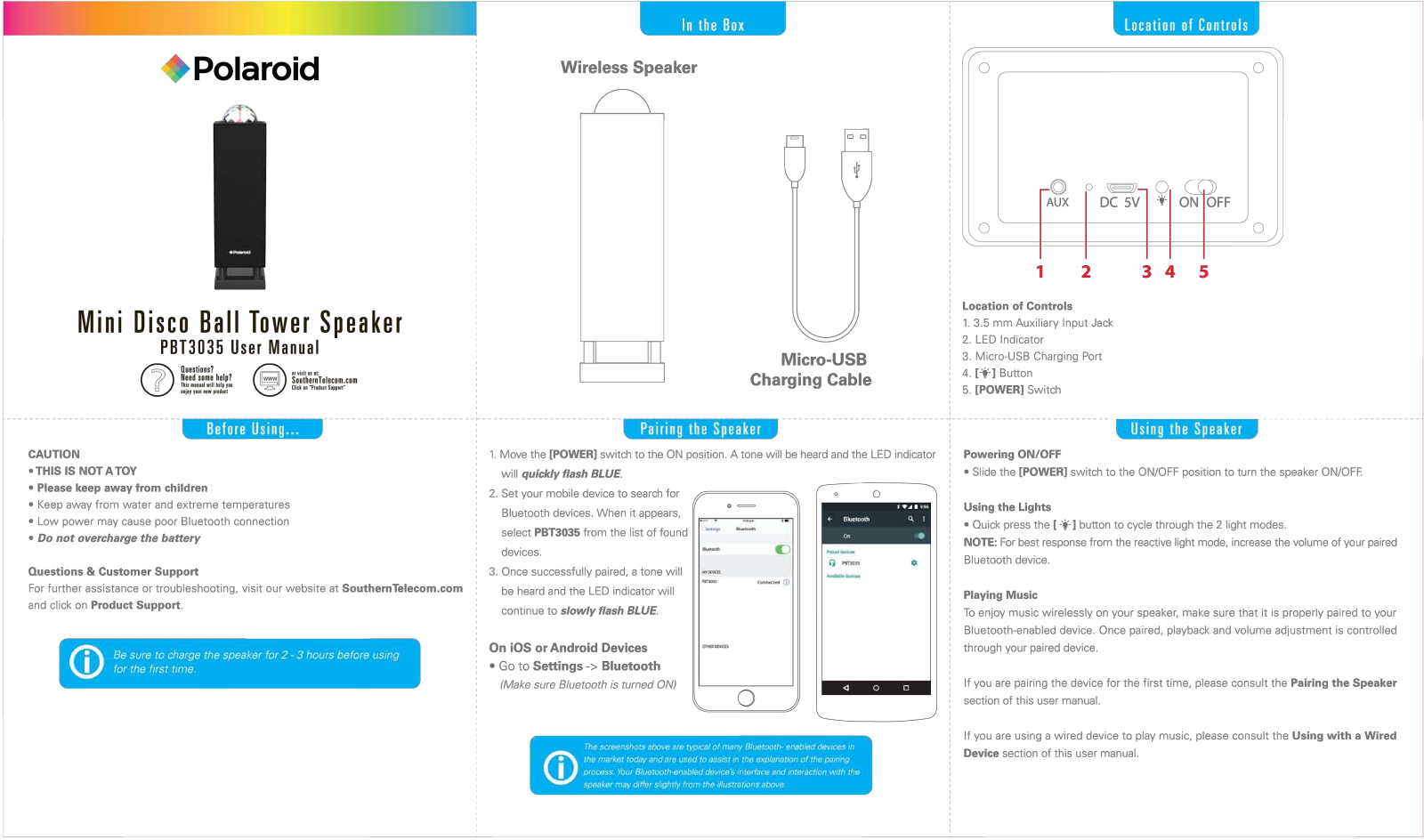 Polaroid PBT3035 User Manual