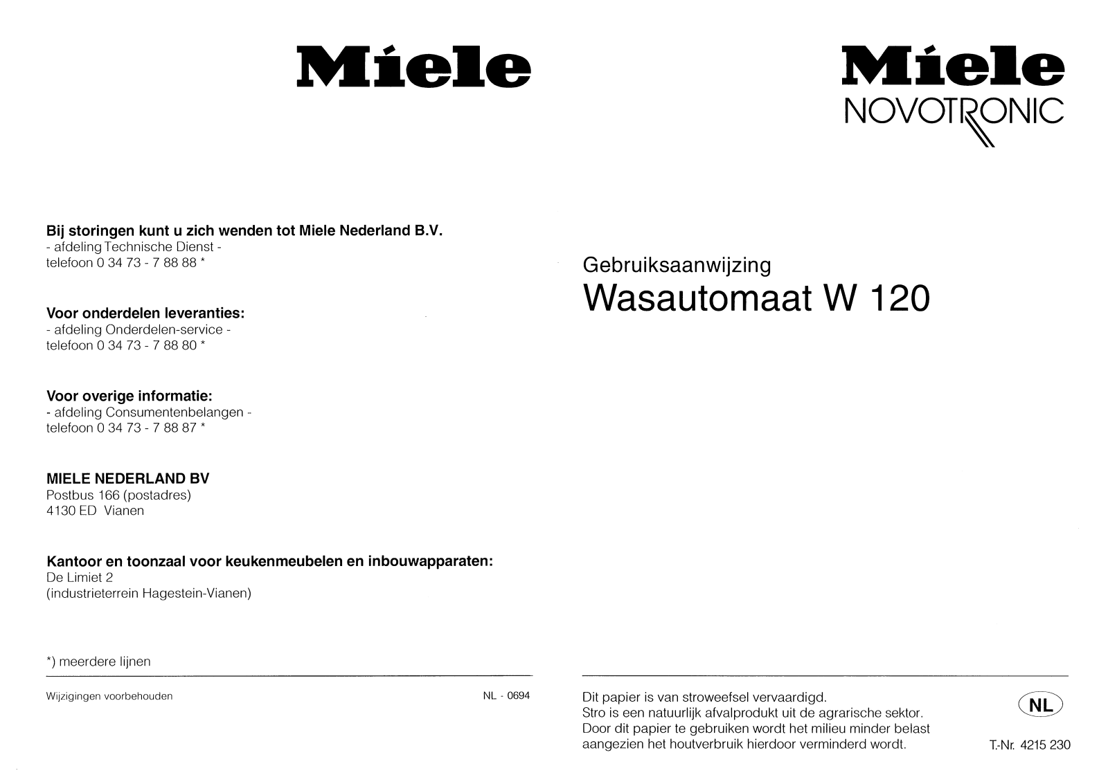 Miele W 120 User manual