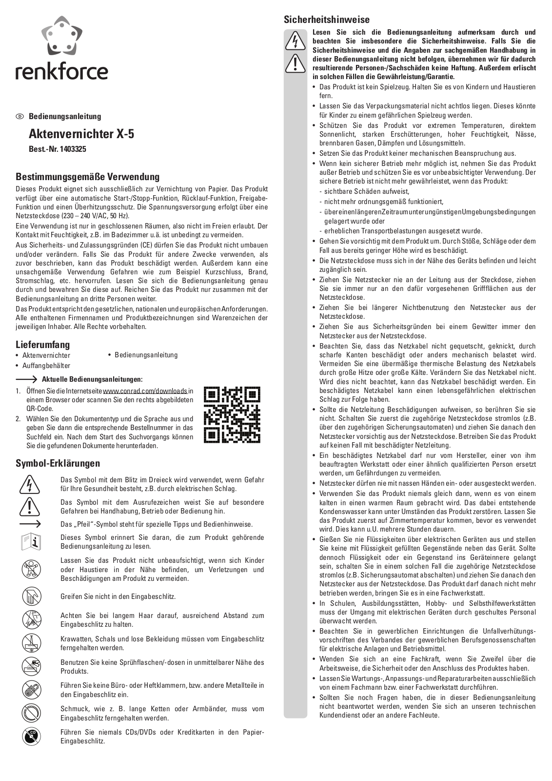 Renkforce 1403325 Operating Instructions