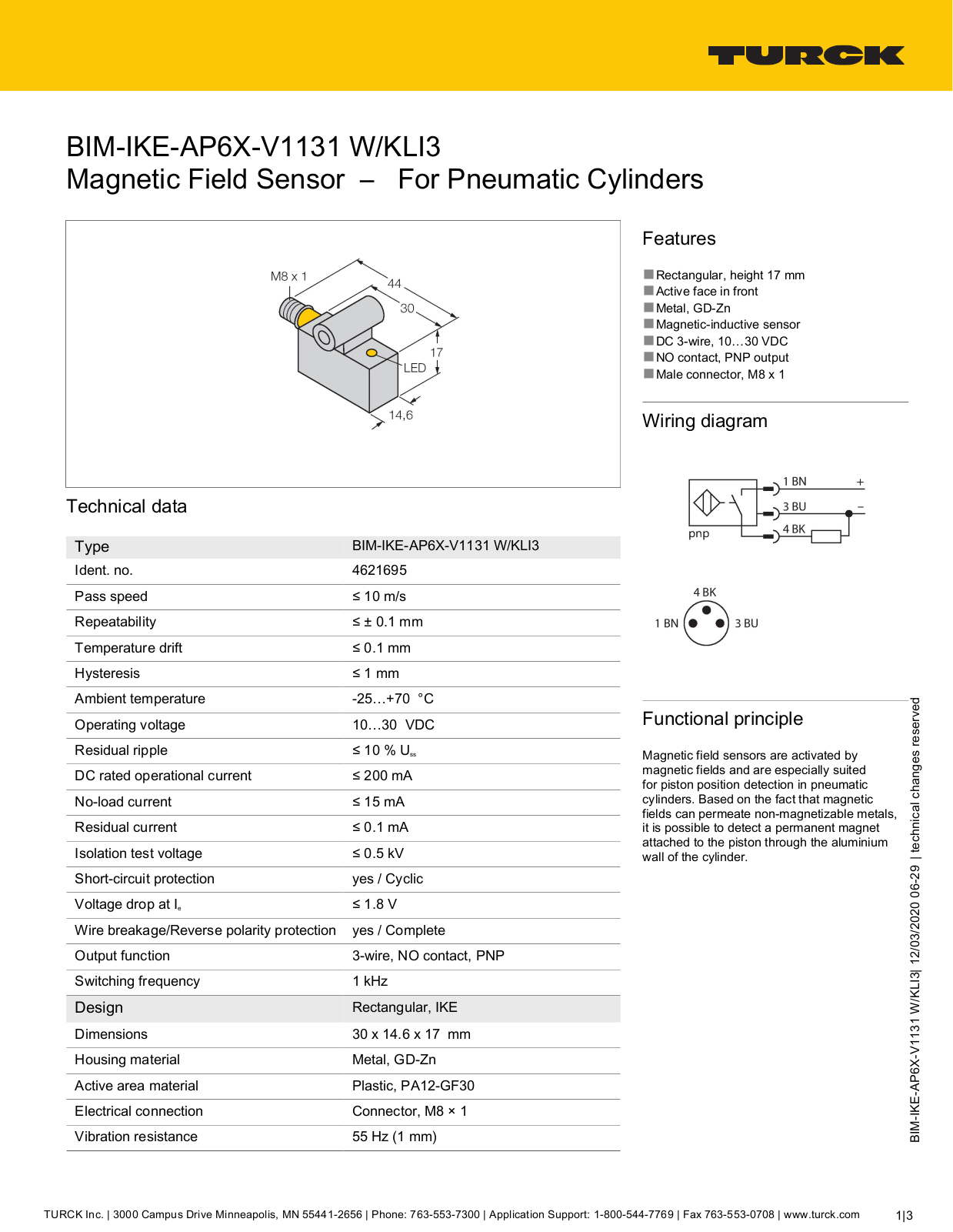 TURCK BIM-IKE-AP6X-V1131 W/KLI3 Datasheet