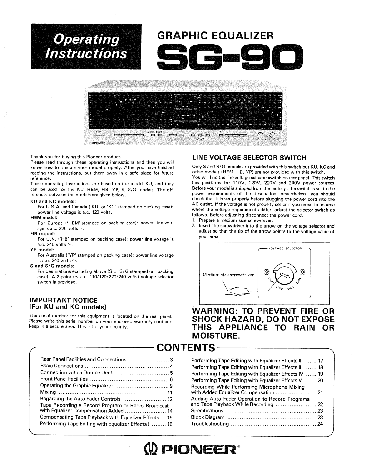 Pioneer SG-90 Owners manual