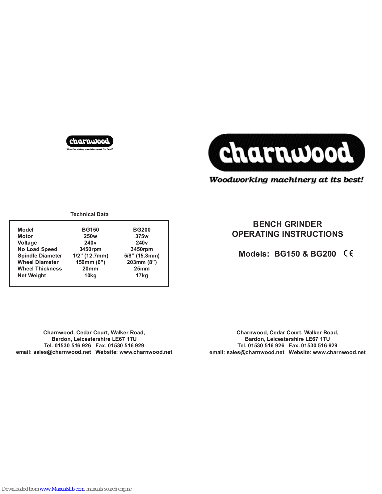 Charnwood BG150, BG200 Operating Instructions Manual