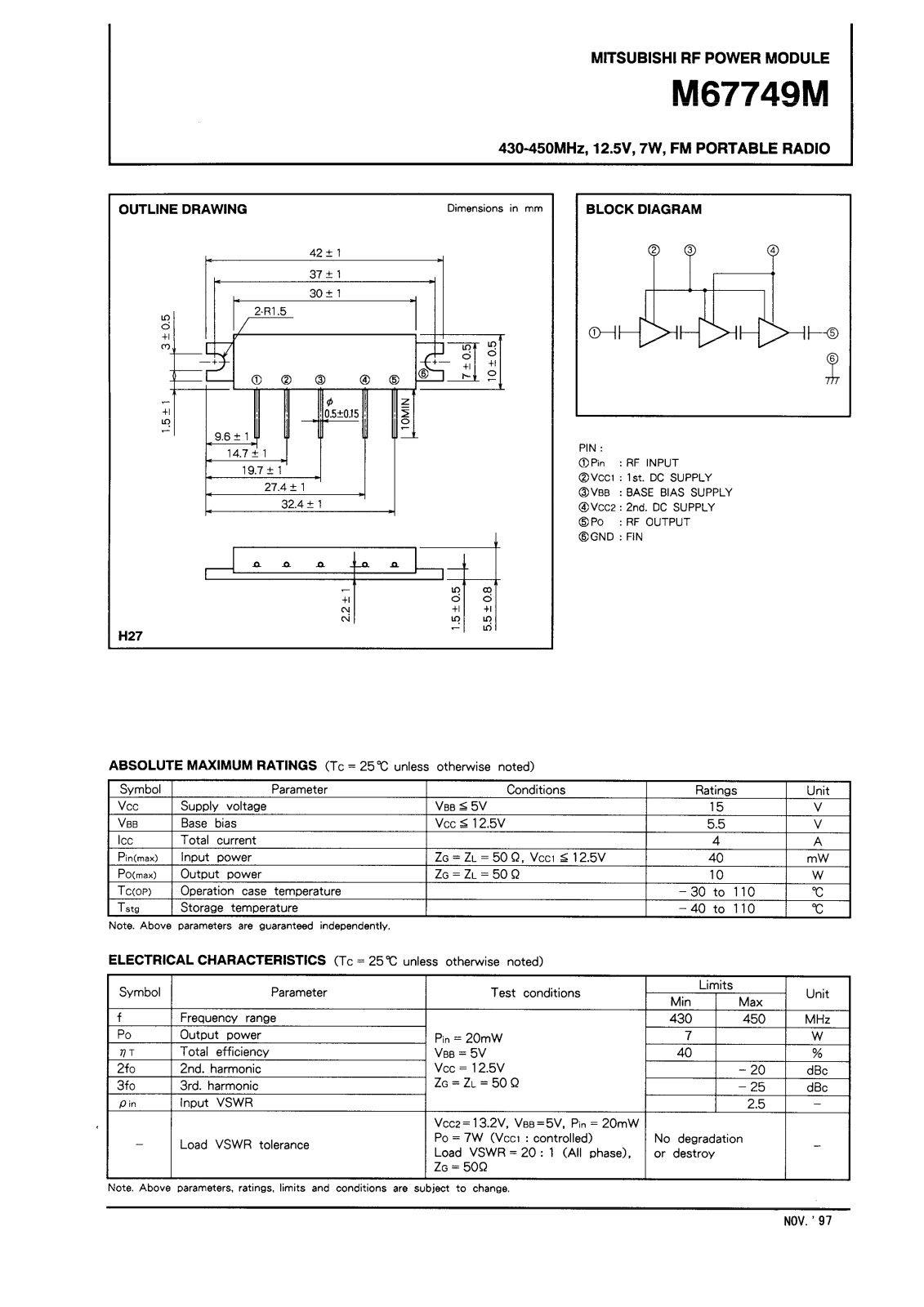 Mitsubishi M67749M Datasheet