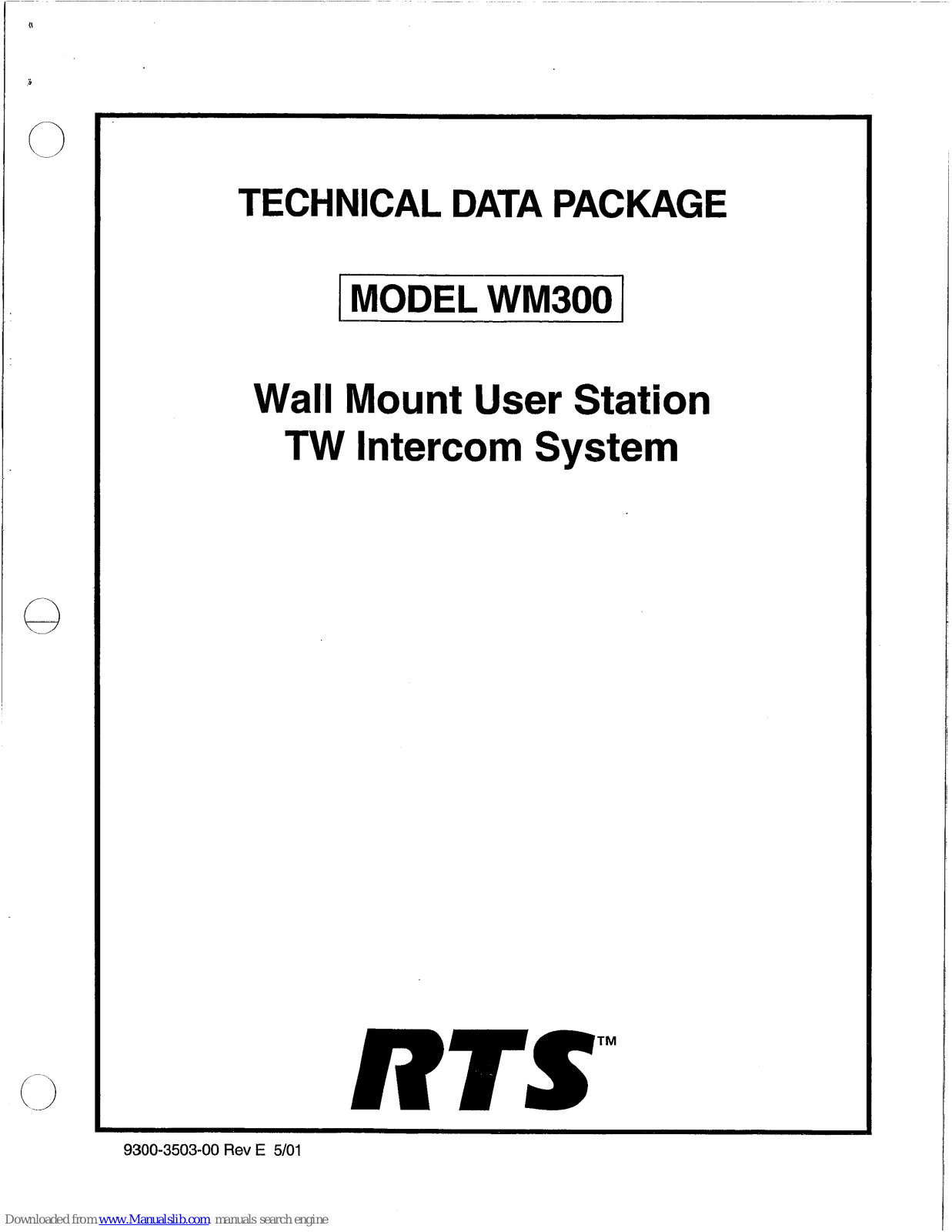 RTS WM300 Technical Data Manual