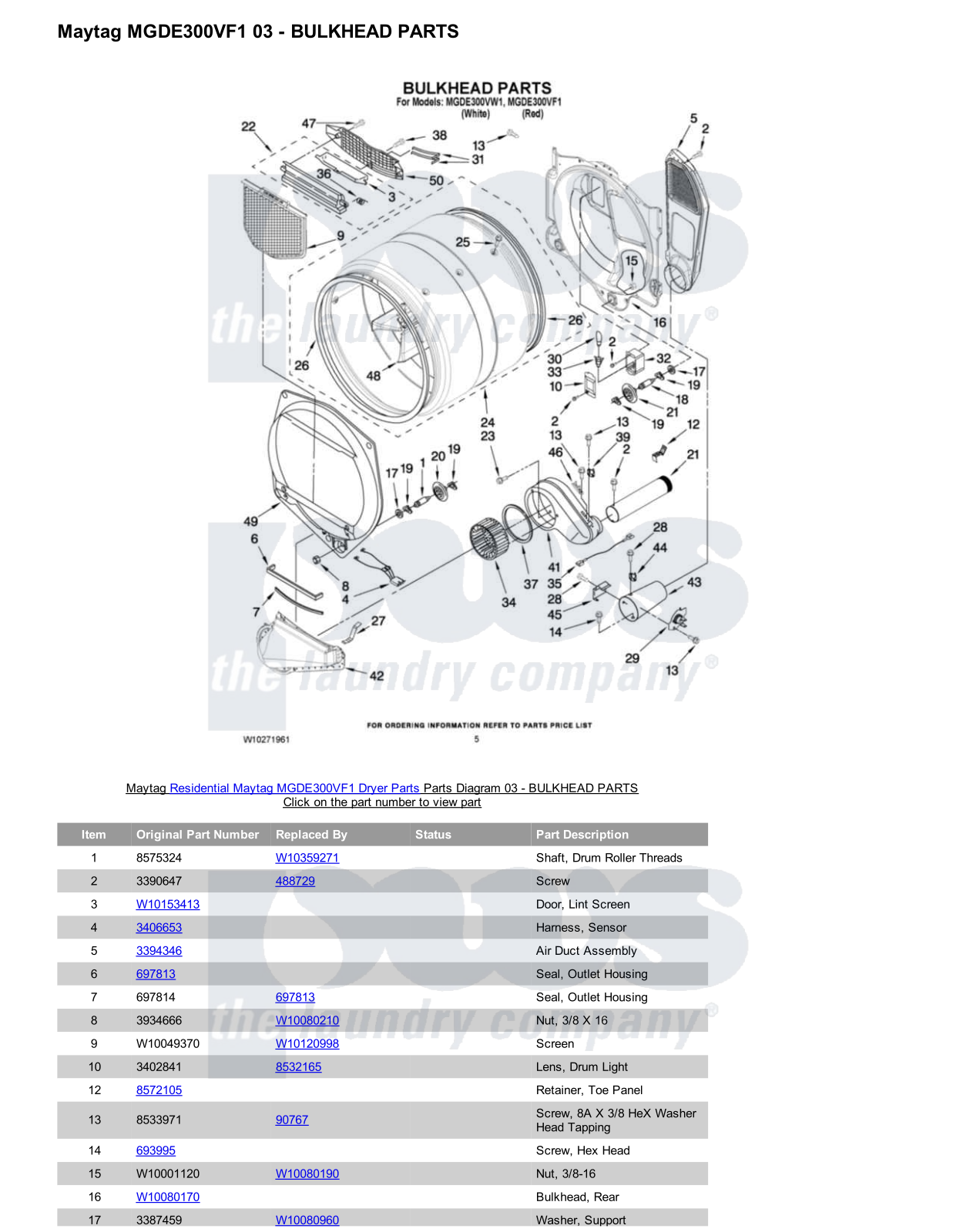 Maytag MGDE300VF1 Parts Diagram