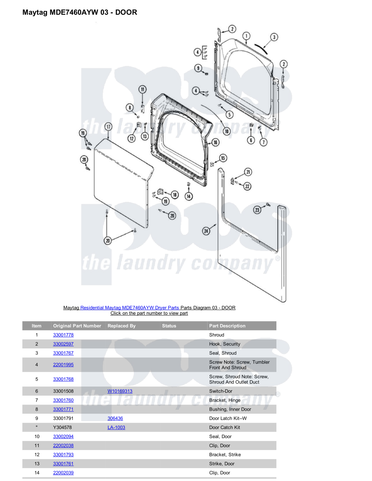 Maytag MDE7460AYW Parts Diagram