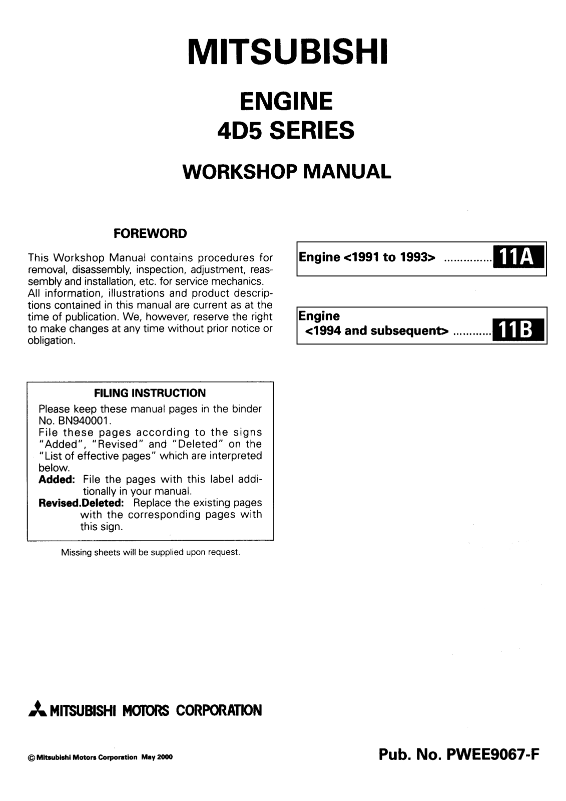 Mitsubishi 4D5 Workshop Manual