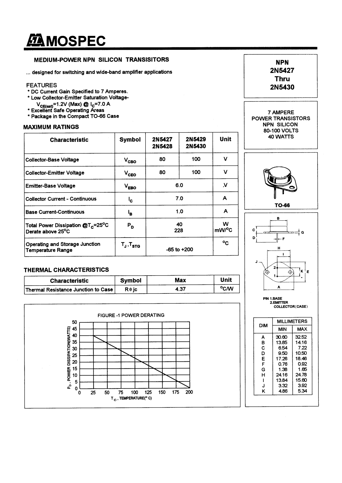 MOSPEC 2N5430, 2N5429, 2N5428, 2N5427 Datasheet