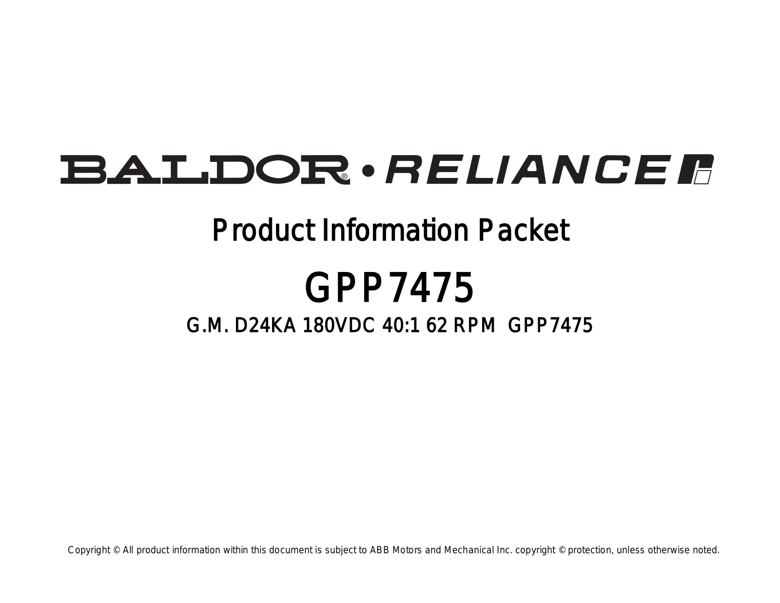 Baldor GPP7475 Product Information Sheet