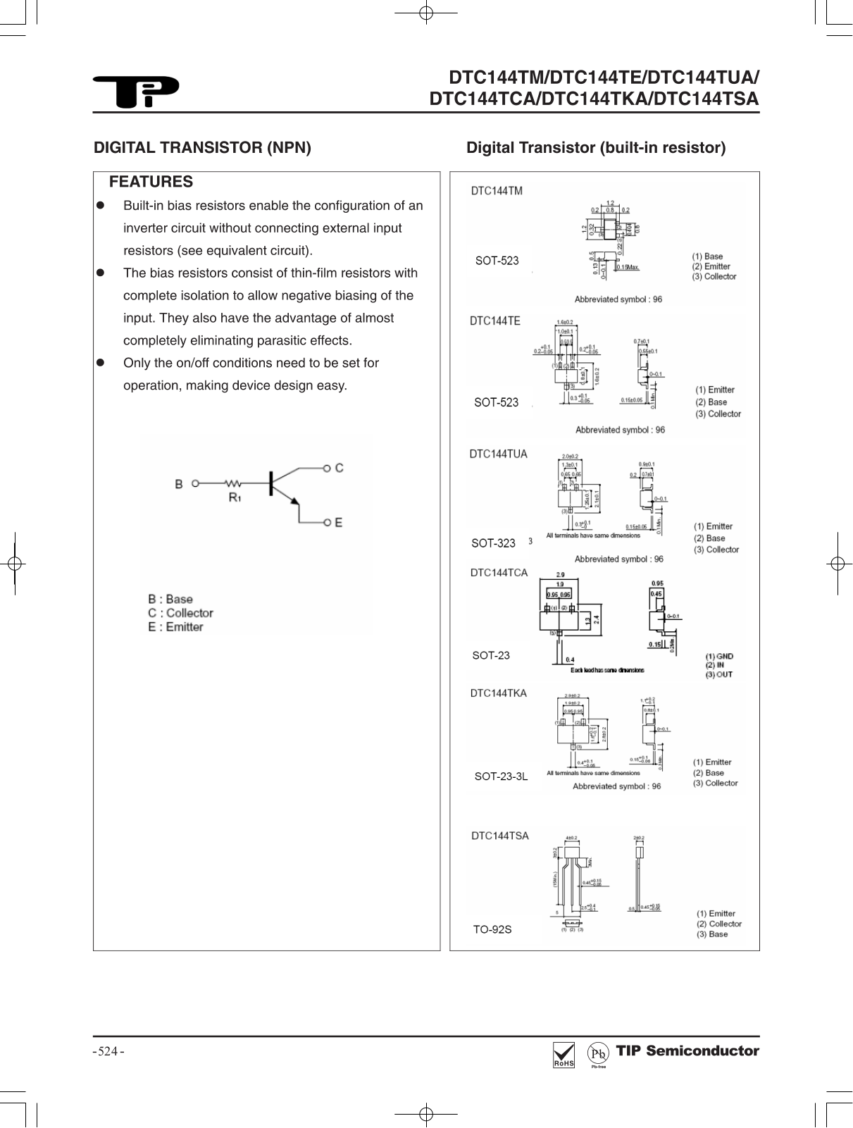 TIP DTC144TCA, DTC144TE, DTC144TKA, DTC144TM, DTC144TSA Schematic