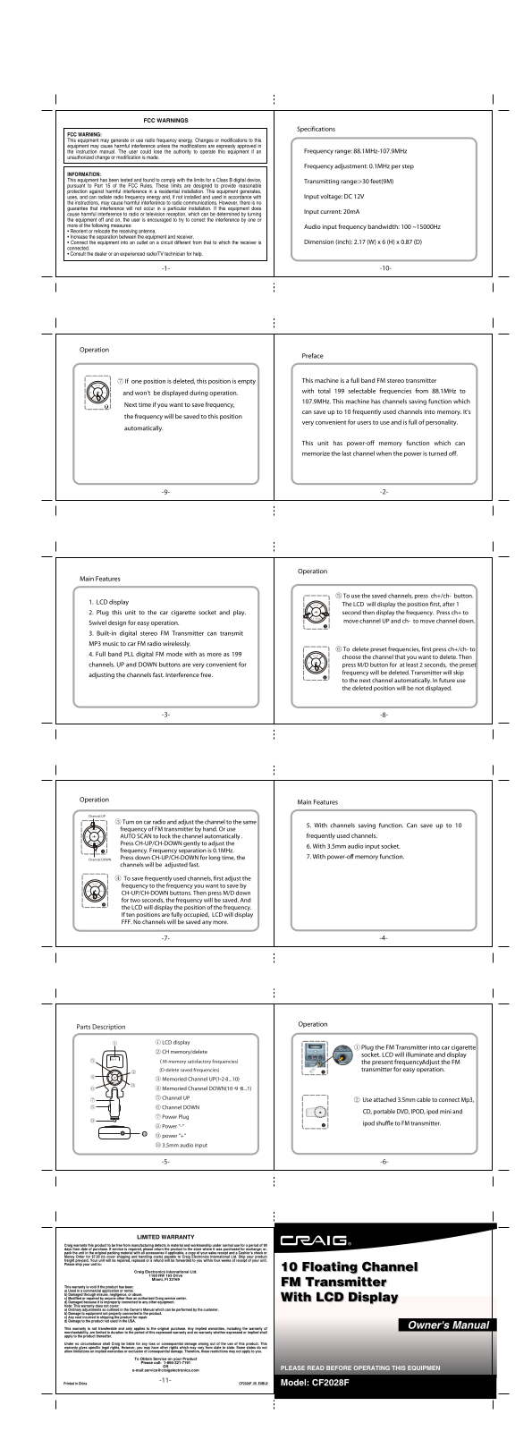 JWL Electronics CF2028F Users Manual