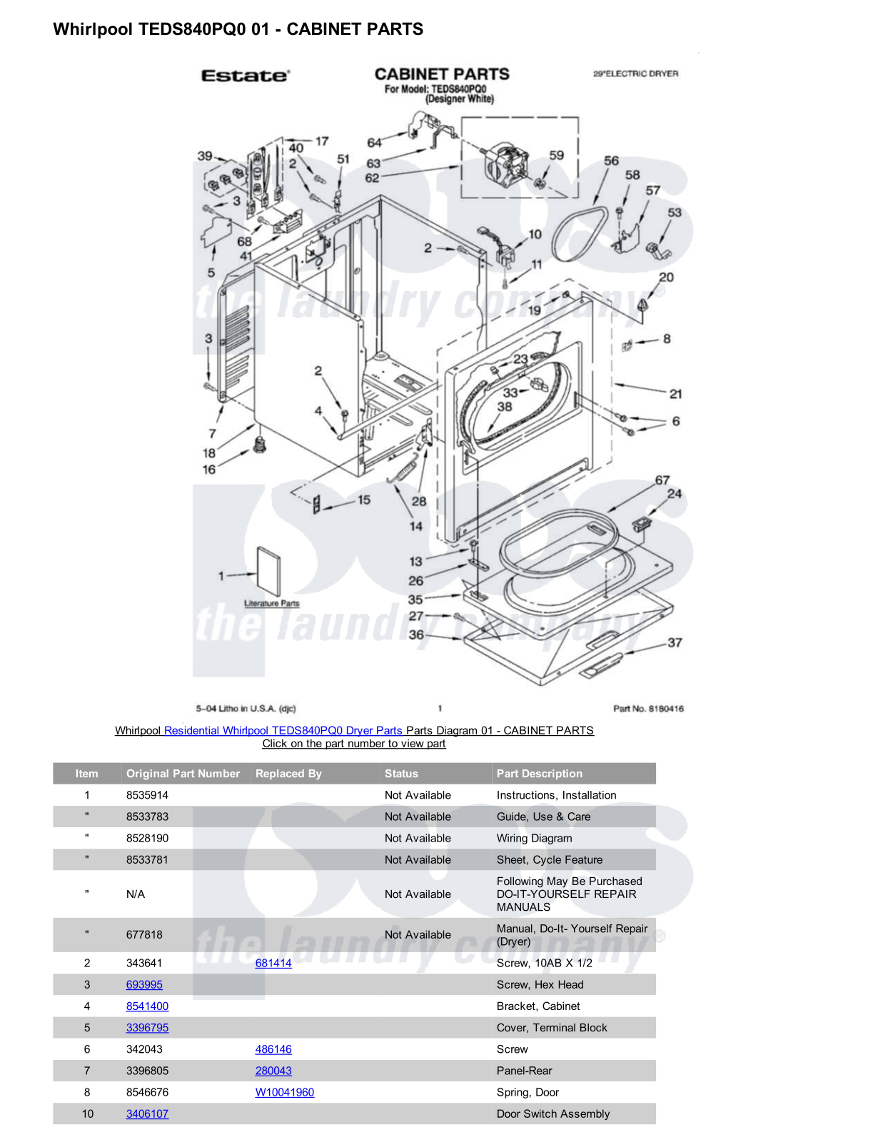 Whirlpool TEDS840PQ0 Parts Diagram