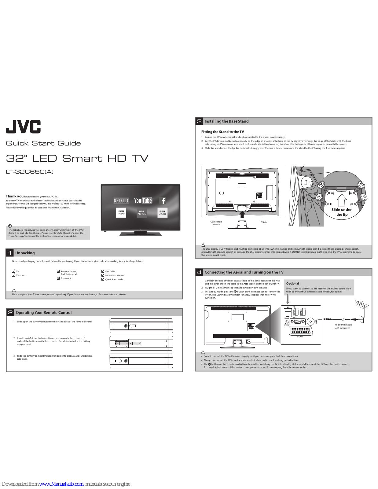 JVC LT-32C650, LT-32C650A, LT-24C655, LT-24C656, LT-40C750A Quick Start Manual