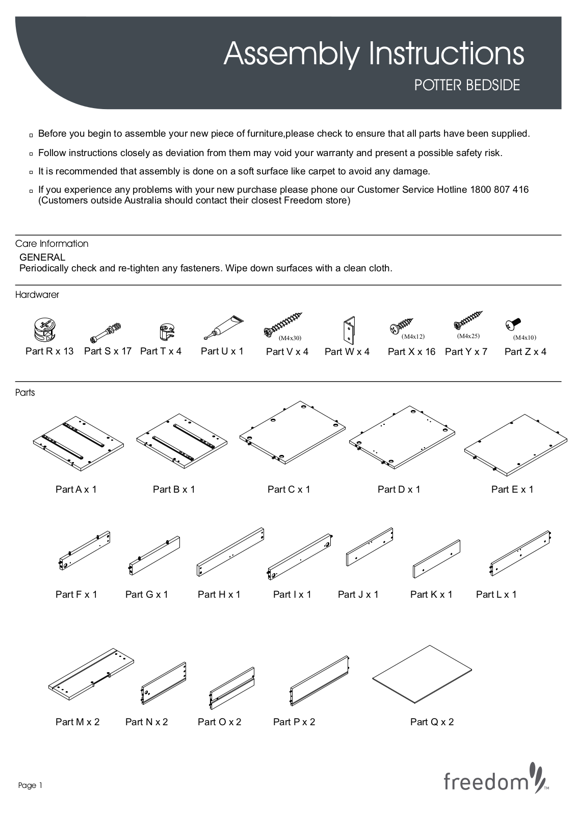 Freedom Potter Bedside Assembly Instruction