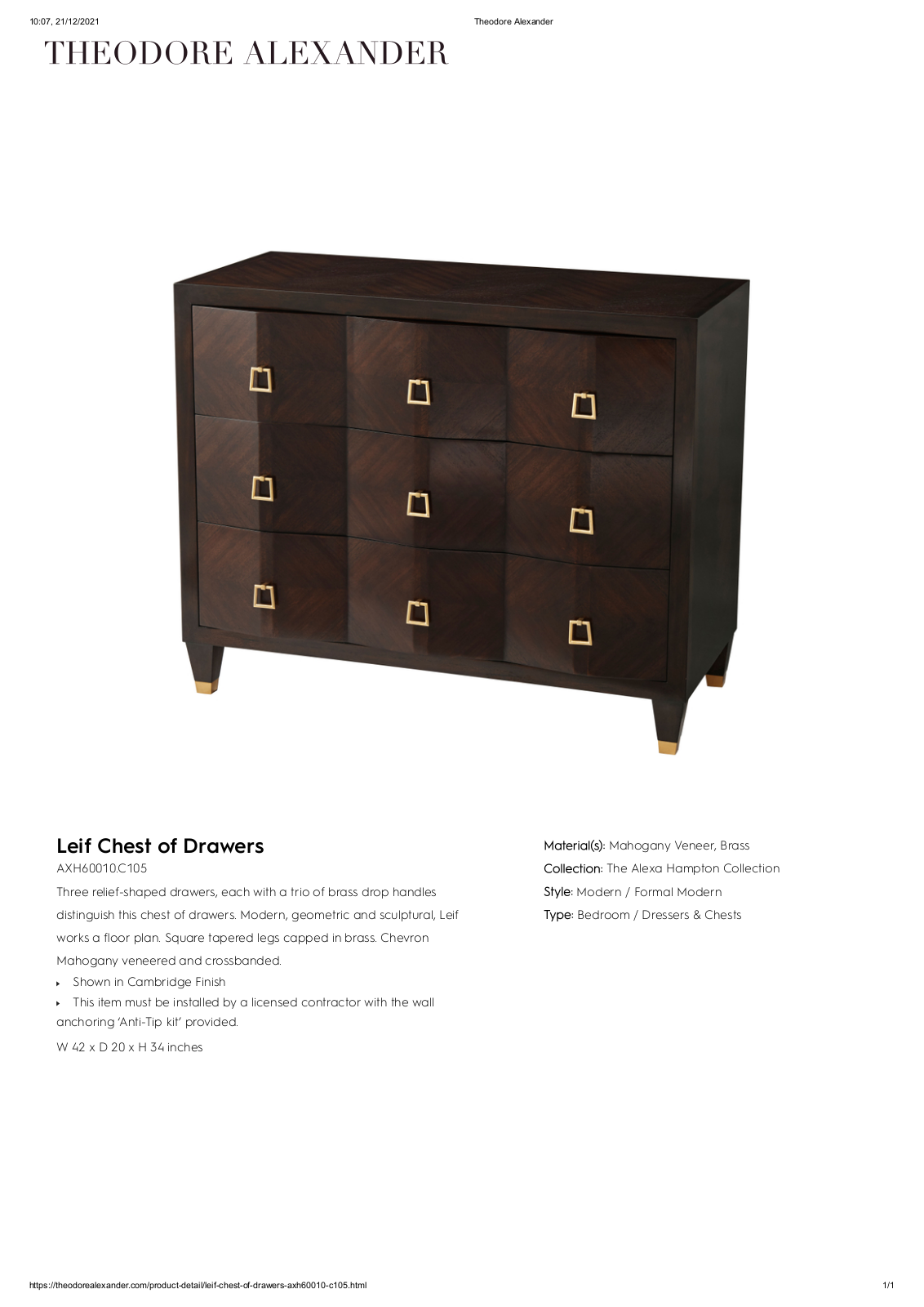 Theodore Alexander FPLJ3581 Specifications - ManualMachine.com