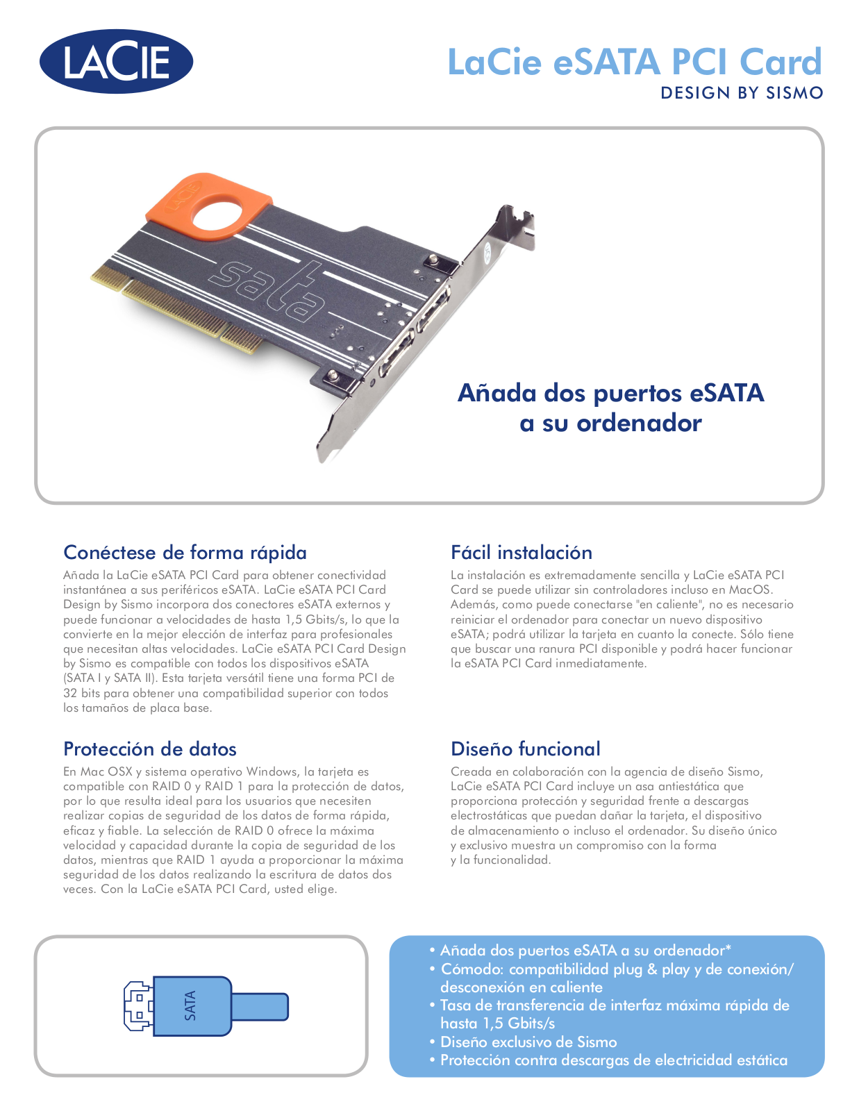 Lacie ESATA PCI CARD DATASHEET