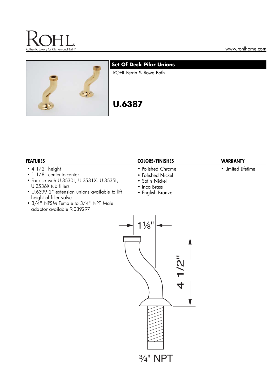 Rohl U6387APC User Manual