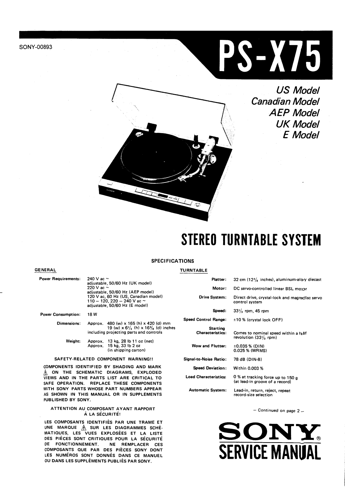 Sony PSX-75 Service manual