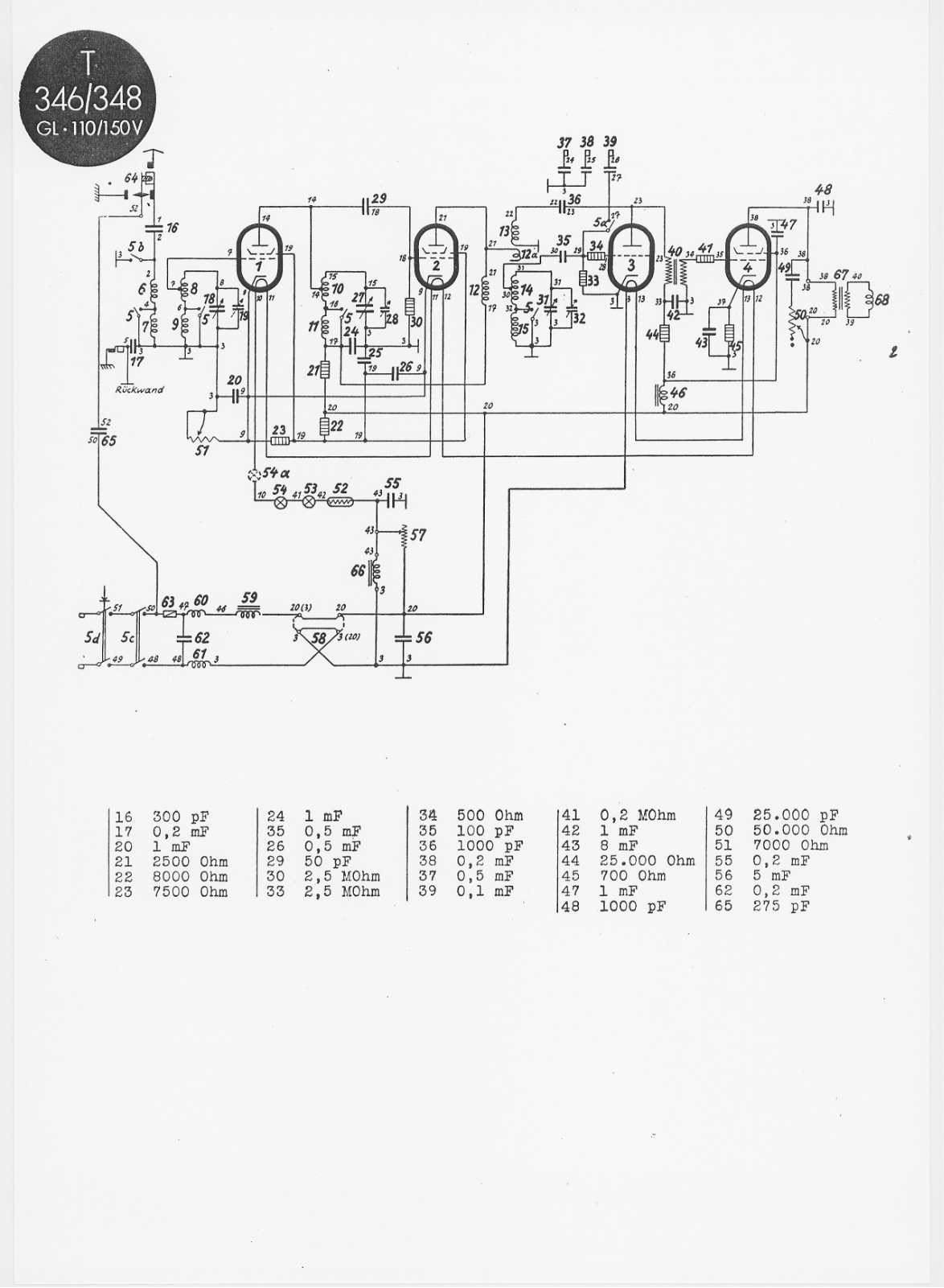 Telefunken 348-GL-110-150V, 346-GL-110-150V Schematic