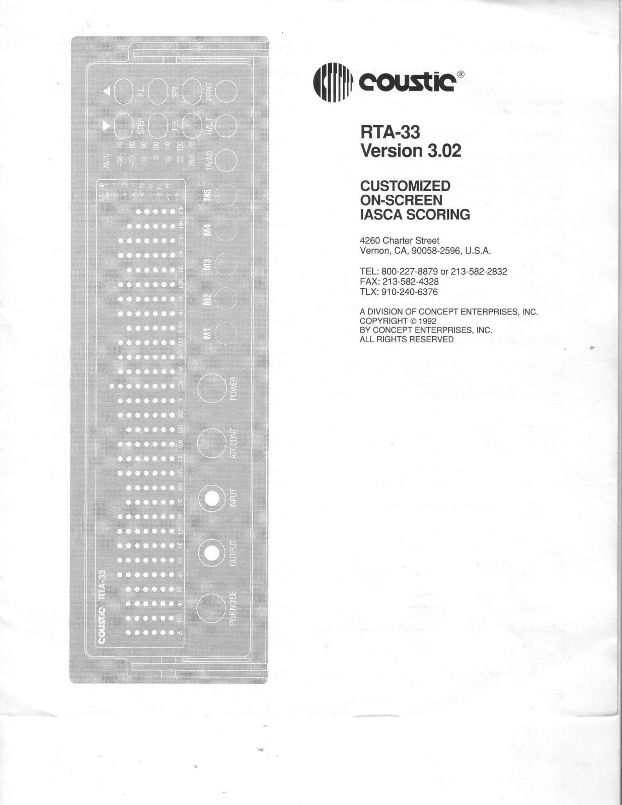 Coustic RTA-33 3.02 Instruction Manual