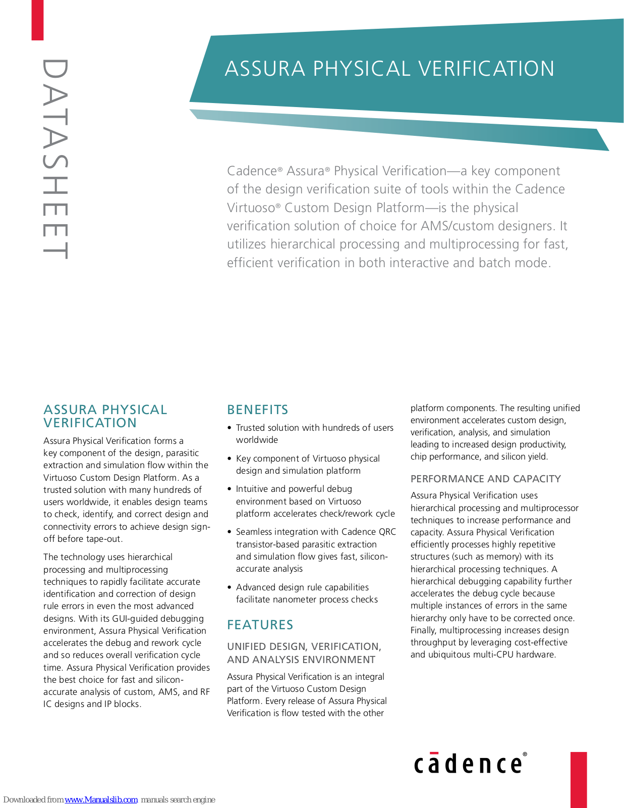 Cadence ASSURA PHYSICAL VERIFICATION Datasheet