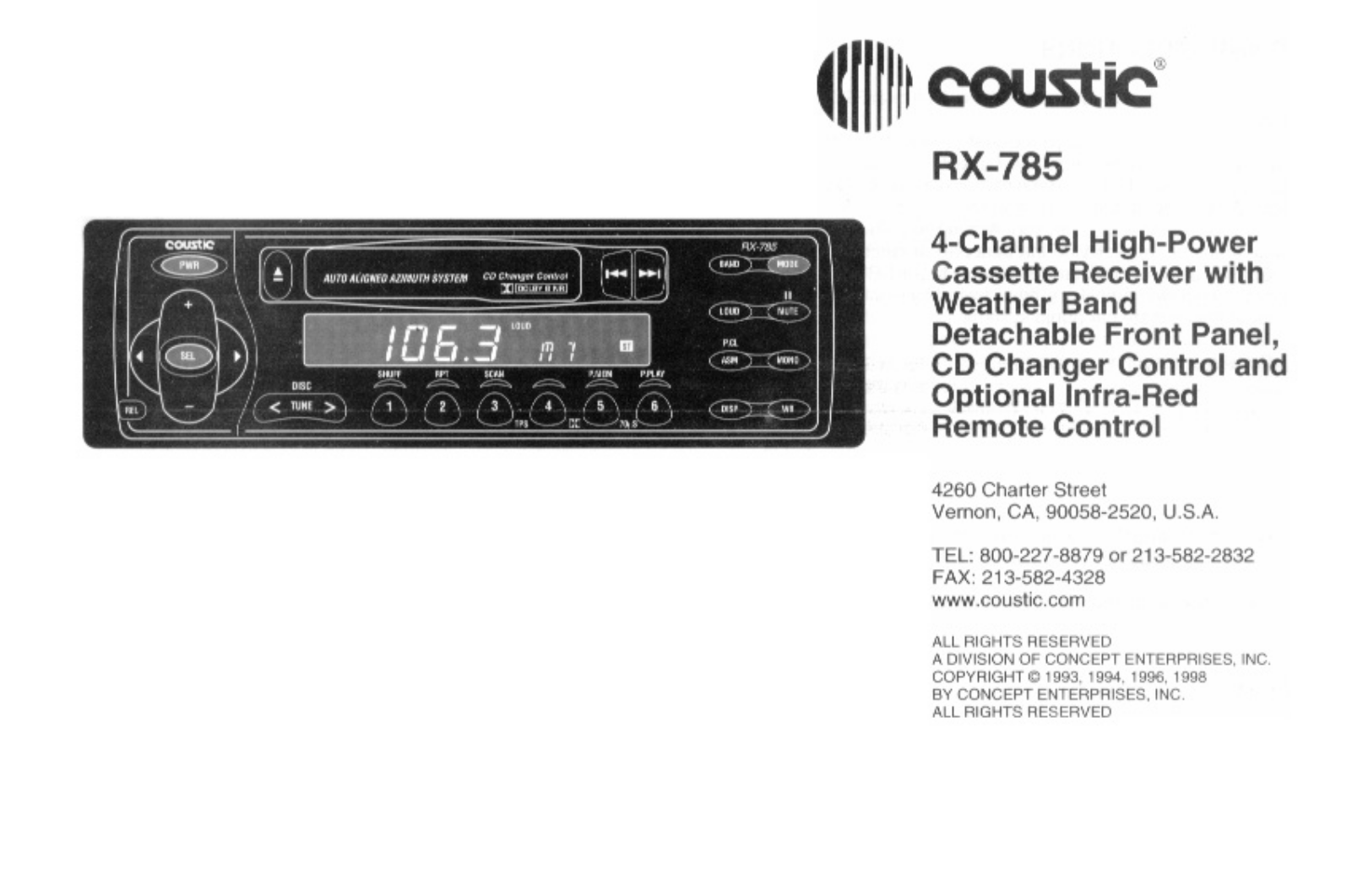 Coustic RX-785 Instruction Manual