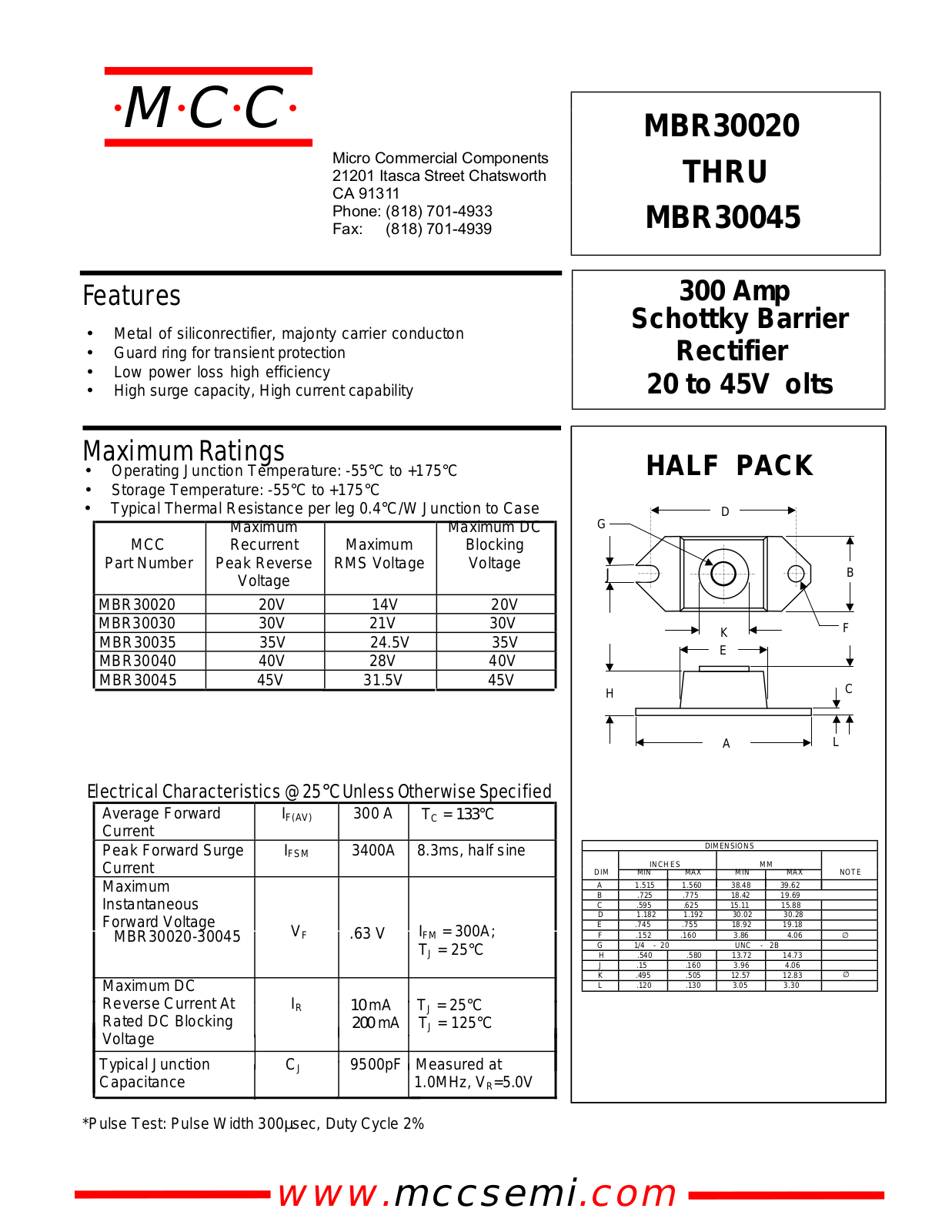 MCC MBR30035, MBR30020, MBR30030, MBR30045 Datasheet