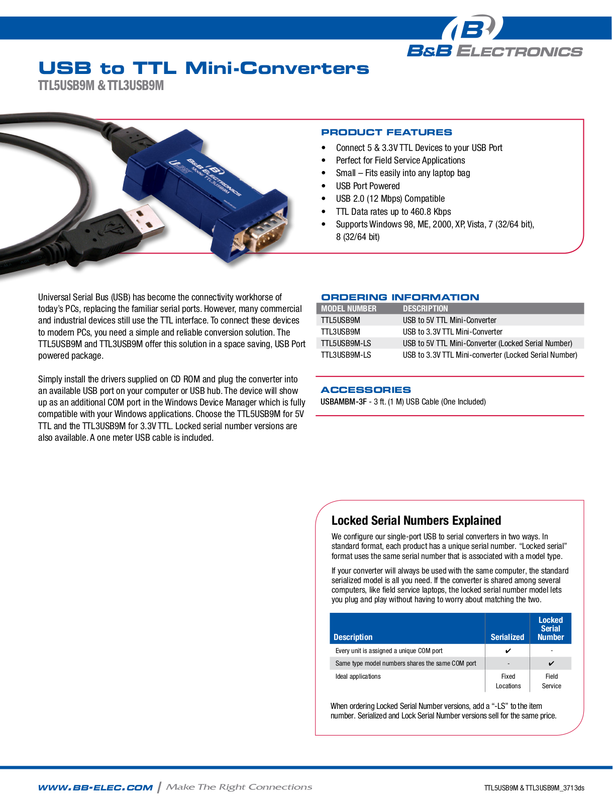 B&B Electronics TTL5USB9M-LS Datasheet