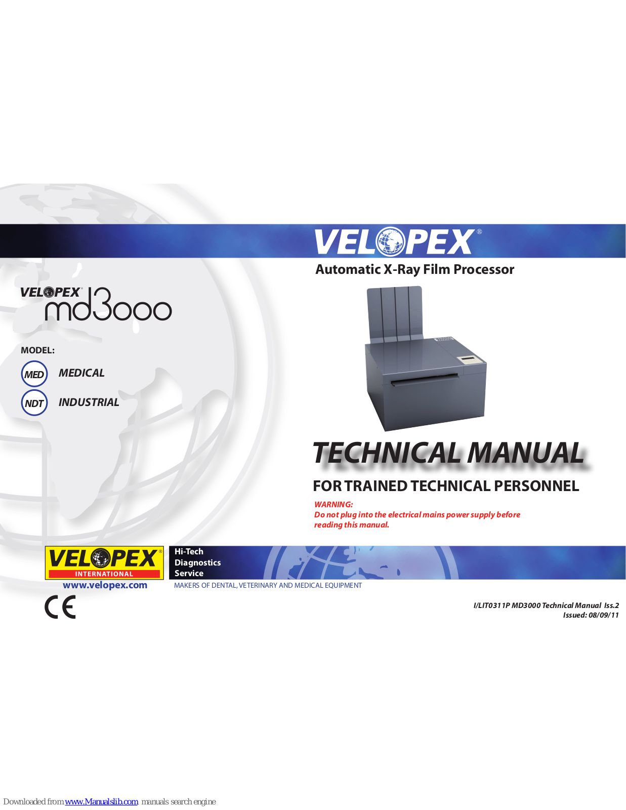 Velopex md3000 medical, md3000 industrial Technical Manual