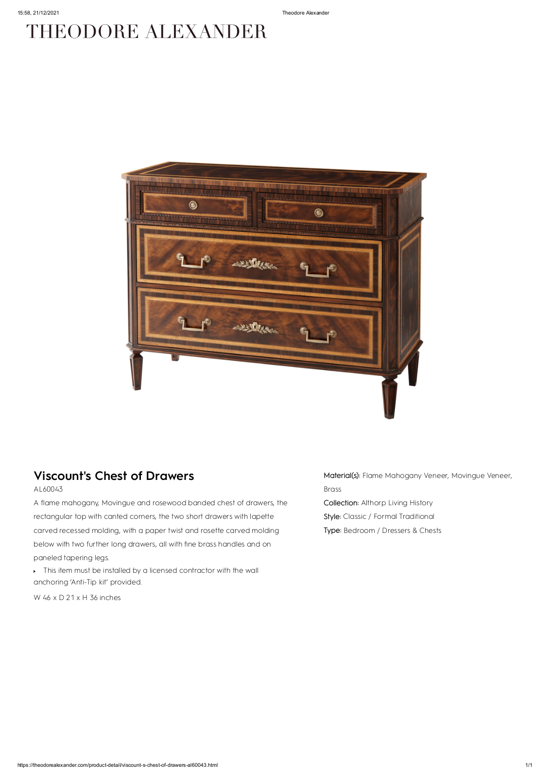 Theodore Alexander FPLJ3253 Specifications - ManualMachine.com