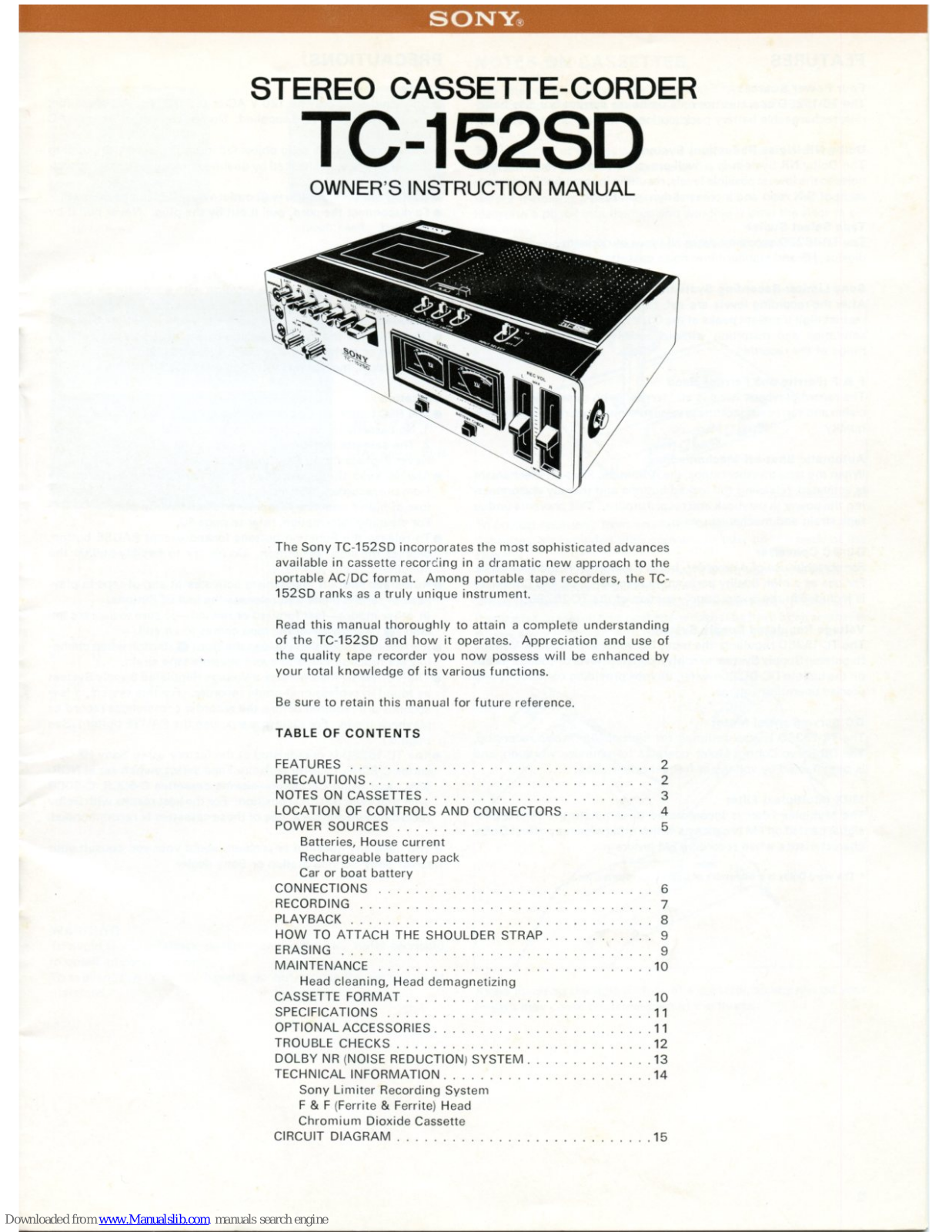 Sony TC-152SD Owner's Instruction Manual