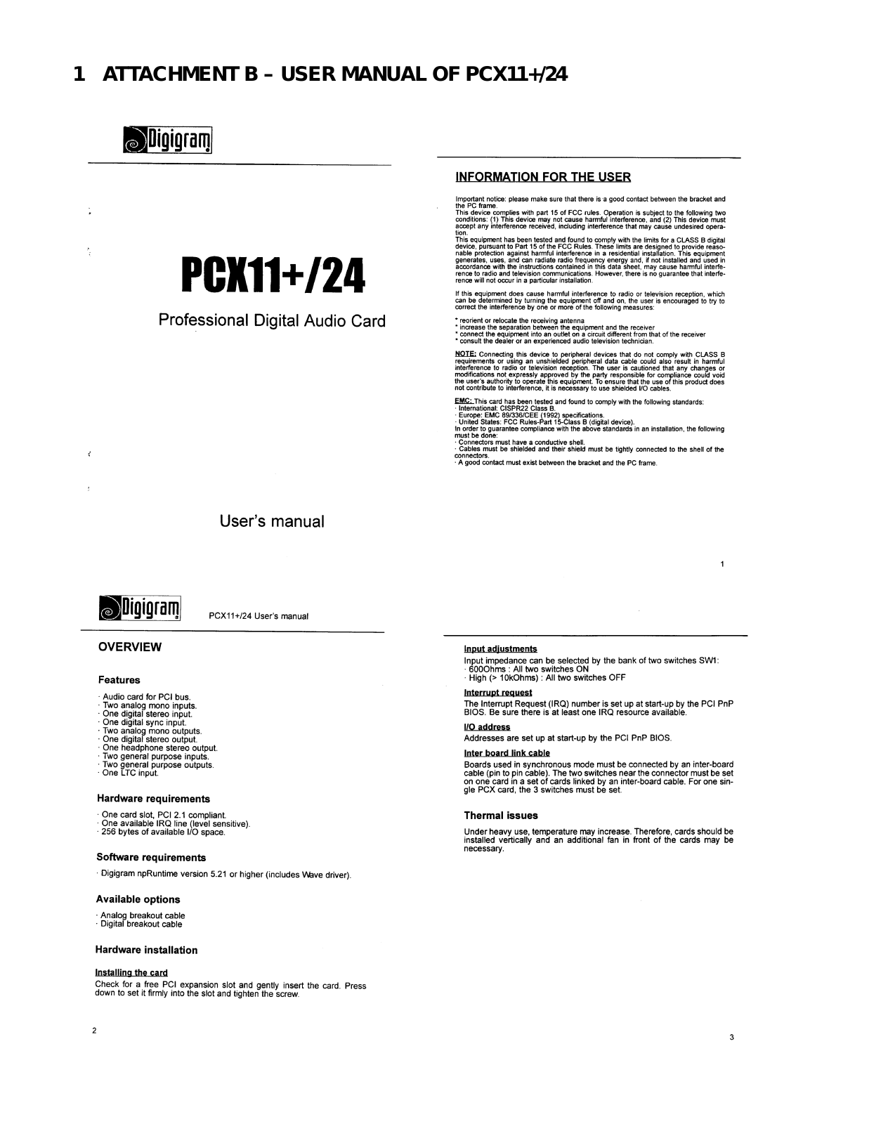 Digigram PCI11 24 User Manual