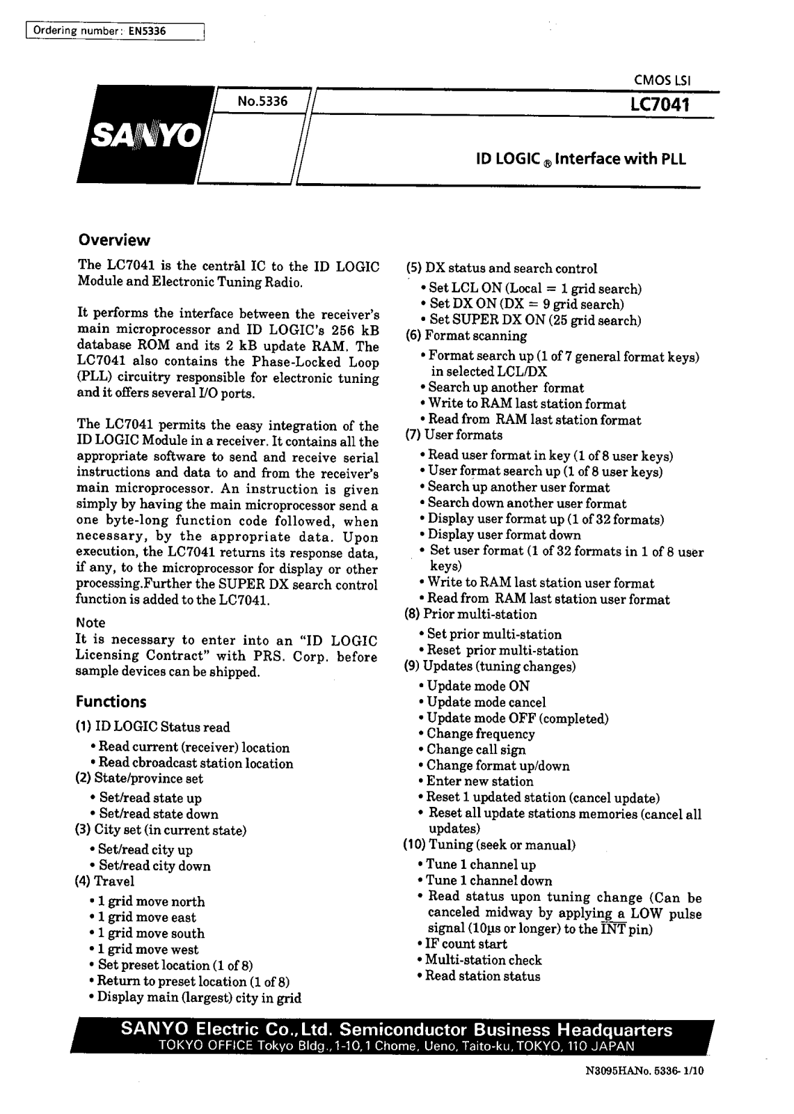 SANYO LC7041 Datasheet